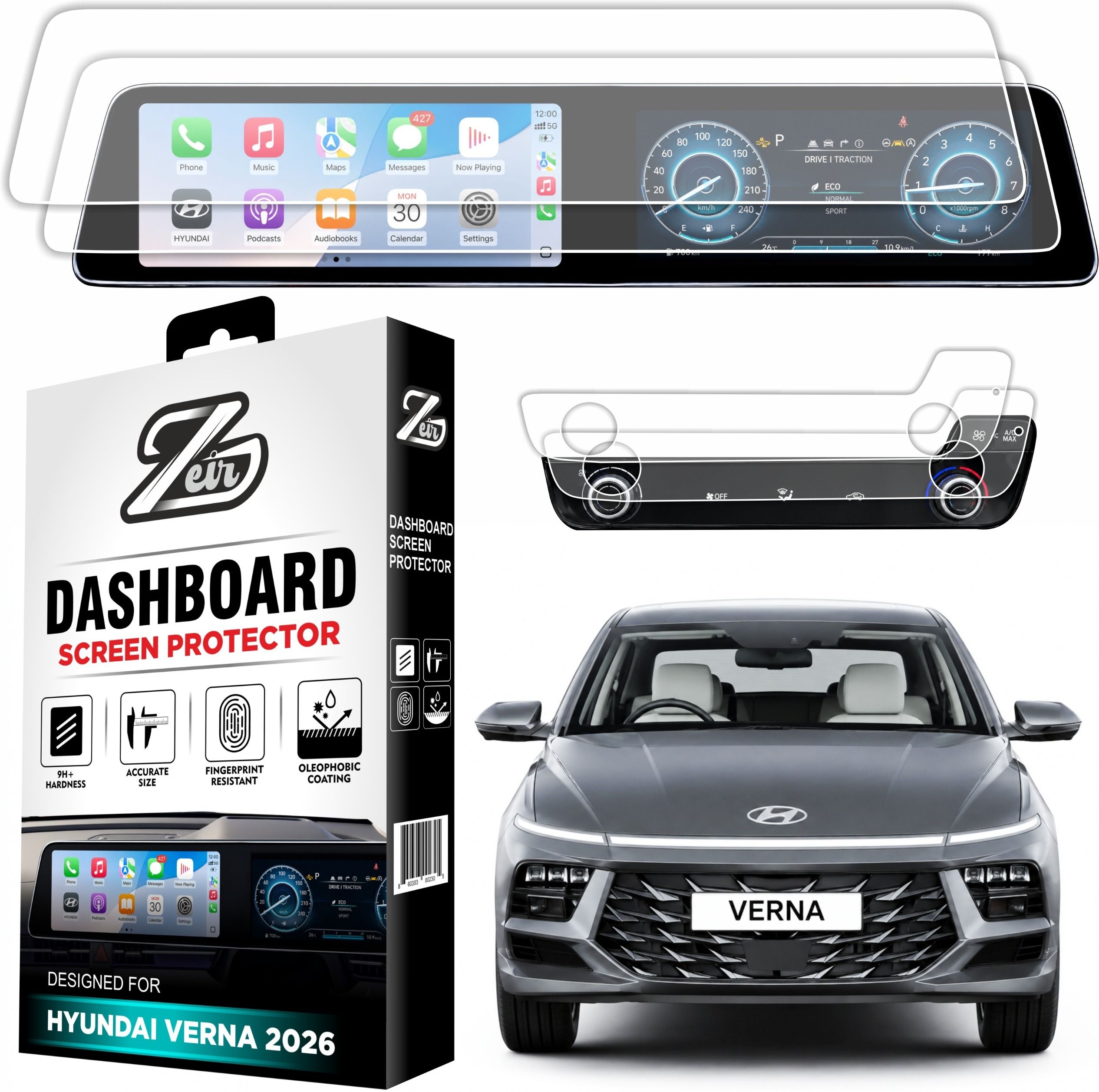 zeir Screen Guard for HYUNDAI VERNA HX10 2026 Facelift | 10.25 Inch Dual Touchscreen [Infotainment + Speedometer] Guard | Anti Fingerprint, Scratch Resistant | Car Disapay Accessory [Not Tempered Glass]-image-17