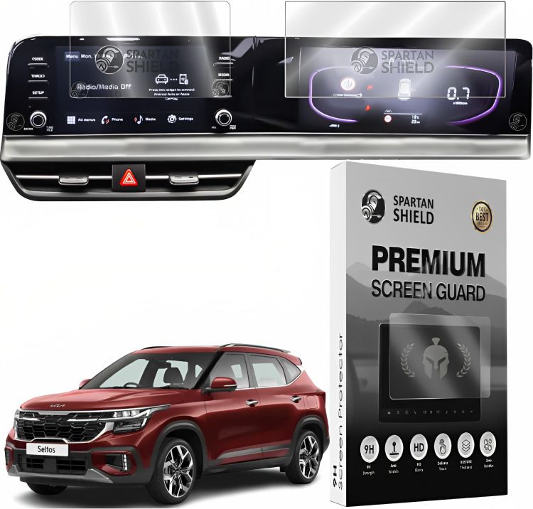 spartan shield Screen Guard for Kia Seltos 2023 Facelift | HTK | HTK Plus | Infotainment System 8 Inch + Speedometer Cluster 10.25 Inch Protector COMBO | Car TouchScreen Display Accessories [Not Tempered Glass]