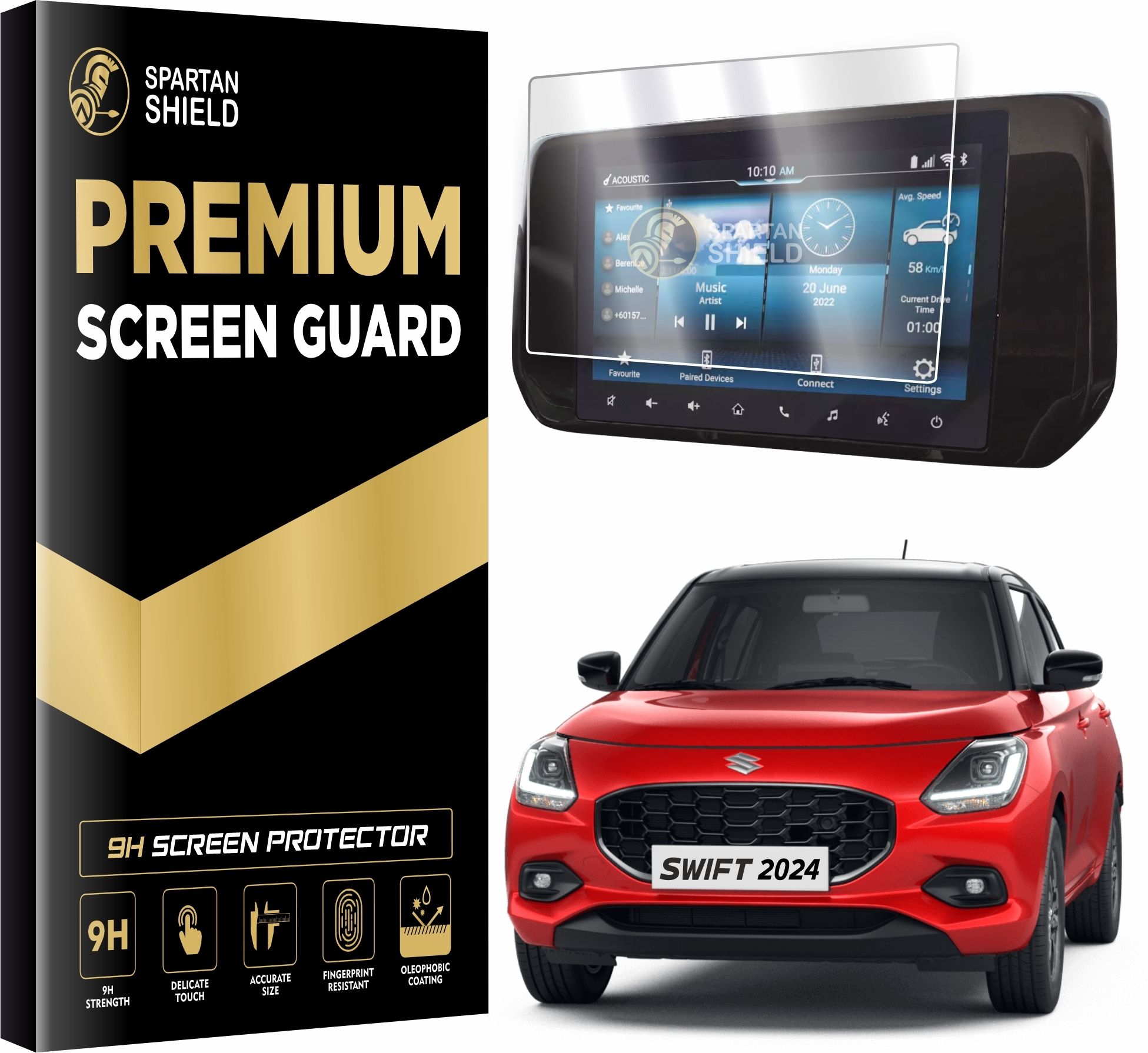 spartan shield Screen Guard for MARUTI SUZUKI SWIFT 2024 FACELIFT || ZXI Plus 9 INCH INFOTAINMENT Guard | Anti Scratch TouchScreen Accessories for ZXi+ Car LCD Touchscreen 2025 [Not Tempered Glass]-image-7