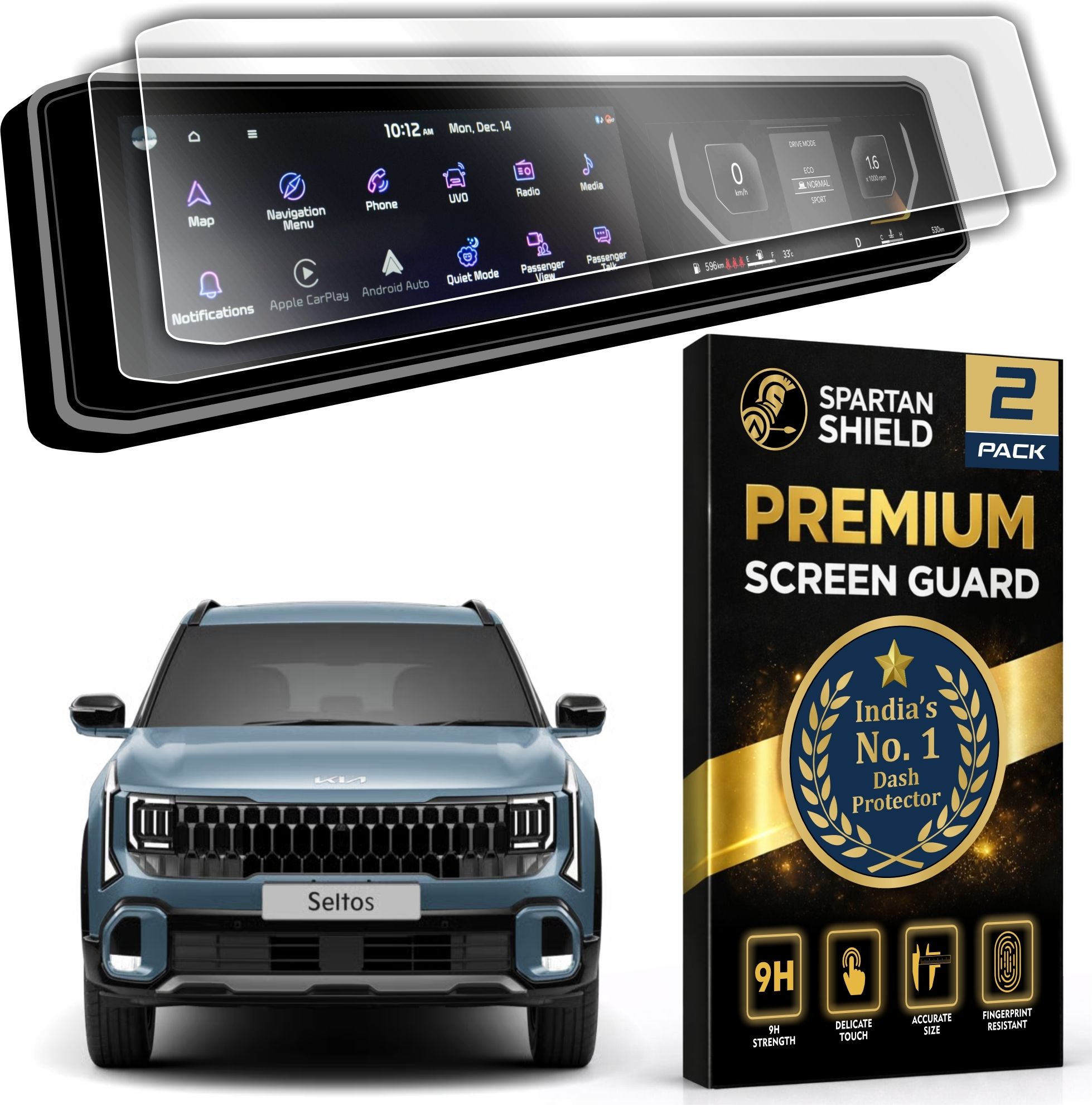 spartan shield Screen Guard for KIA SELTOS 2026 [2 PACK] || 12.3 INCH FULL SCREEN Protector || Anti Scratch | HD Clarity | Water Resistant || New KiaSeltos Car Display Accessories 2025 Facelift [NOT TEMPERED GLASS]-image-46