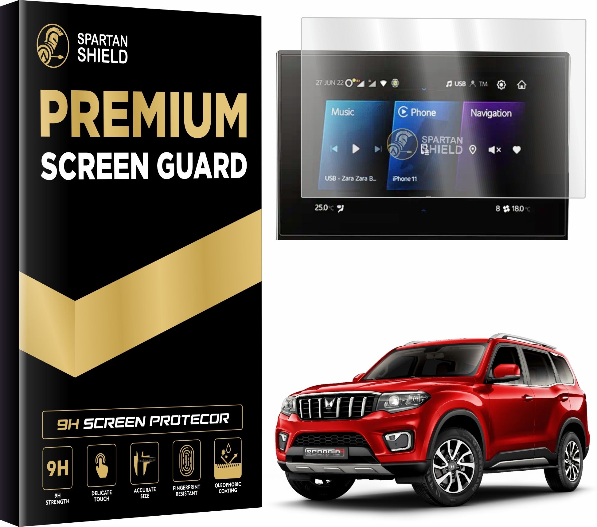 spartan shield Screen Guard for MAHINDRA SCORPIO N 2022 [NZ6, NZ8, NZ8L] Anti Glare | Anti Fingerprint | Scratch Proof | HD Clear | 9H Infotainment System Accessories ([Pack of 2])-image-19