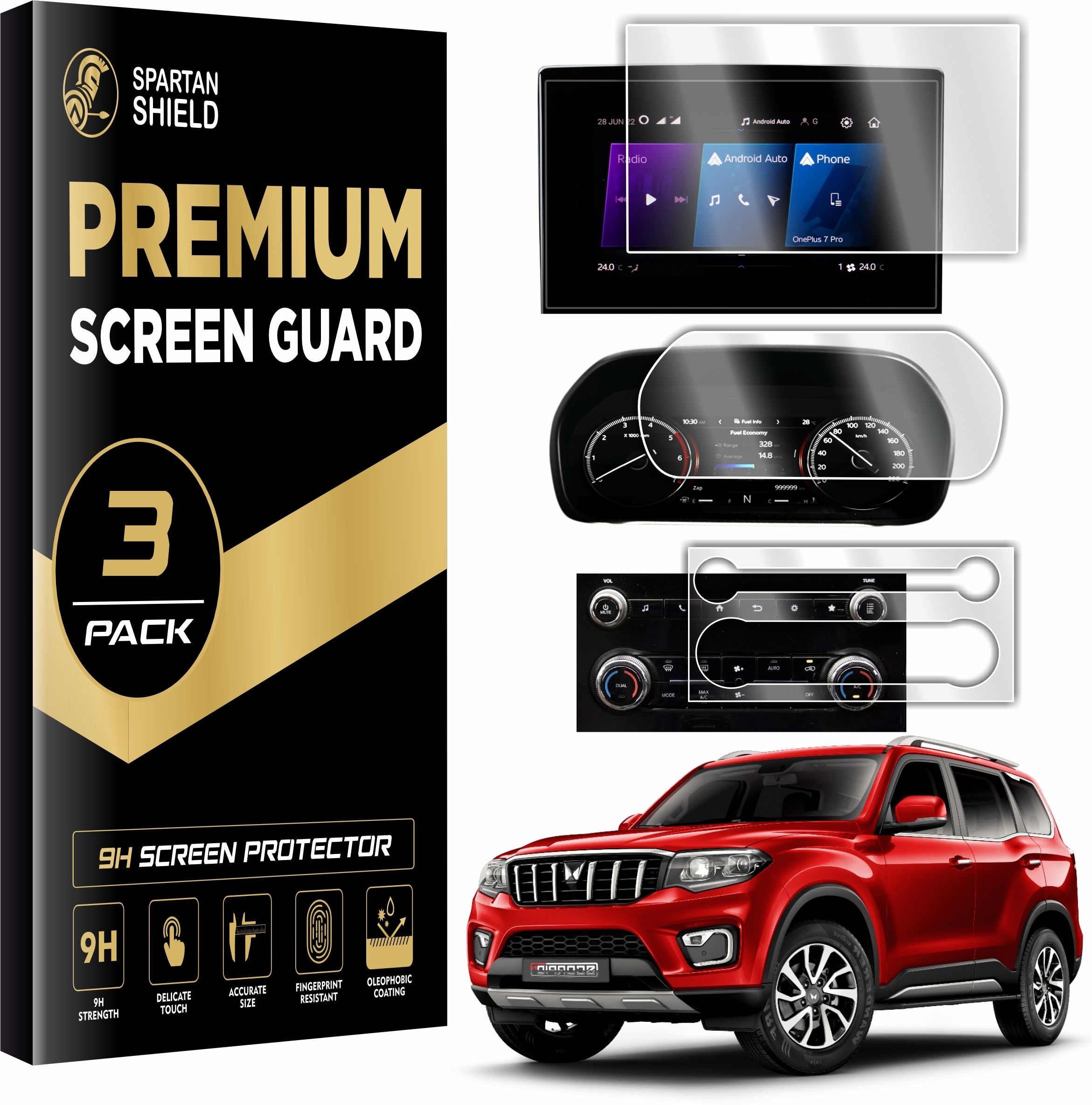spartan shield Screen Guard for MAHINDRA SCORPIO N 2022-Running || INFOTAINMENT 8 INCH + INSTRUMENT CLUSTER + AC CONTROL PANEL Protector || Car TouchScreen Display Accessories ScorpioN 2025 [Not Tempered Glass]