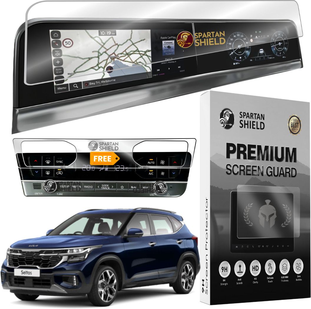spartan shield Screen Guard for NEW KIA SELTOS 2023 FACELIFT || DUAL FULL TOUCHSCREEN INFOTAINMENT Display Protector || Car Music System Accessory - MATTE FINISHED [Not Tempered Glass]-image-2