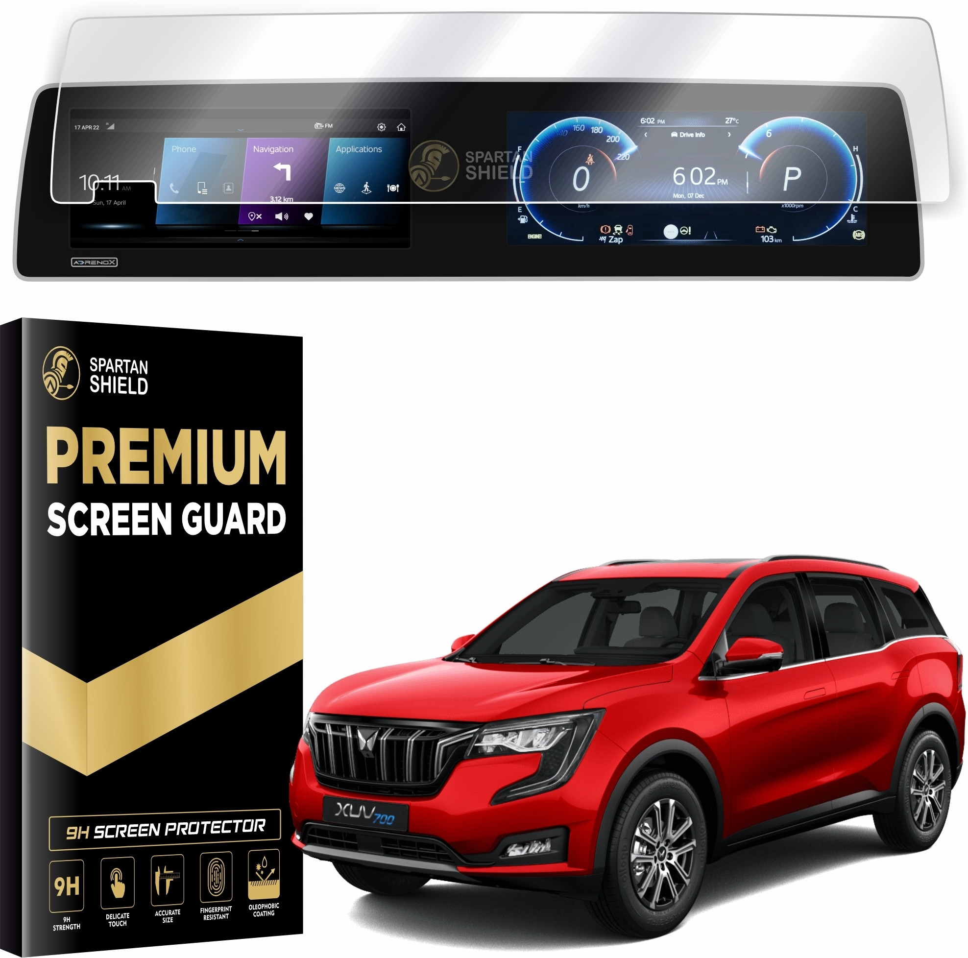 spartan shield Screen Guard for MAHINDRA XUV700 2024 AX3 AX5 AX7 || Dual 10.25 Inch Infotainment System & Instrument Cluster Protector || XUV 700 2021 - Running Car Audio Display Accessory [Not Tempered Glass] image 1