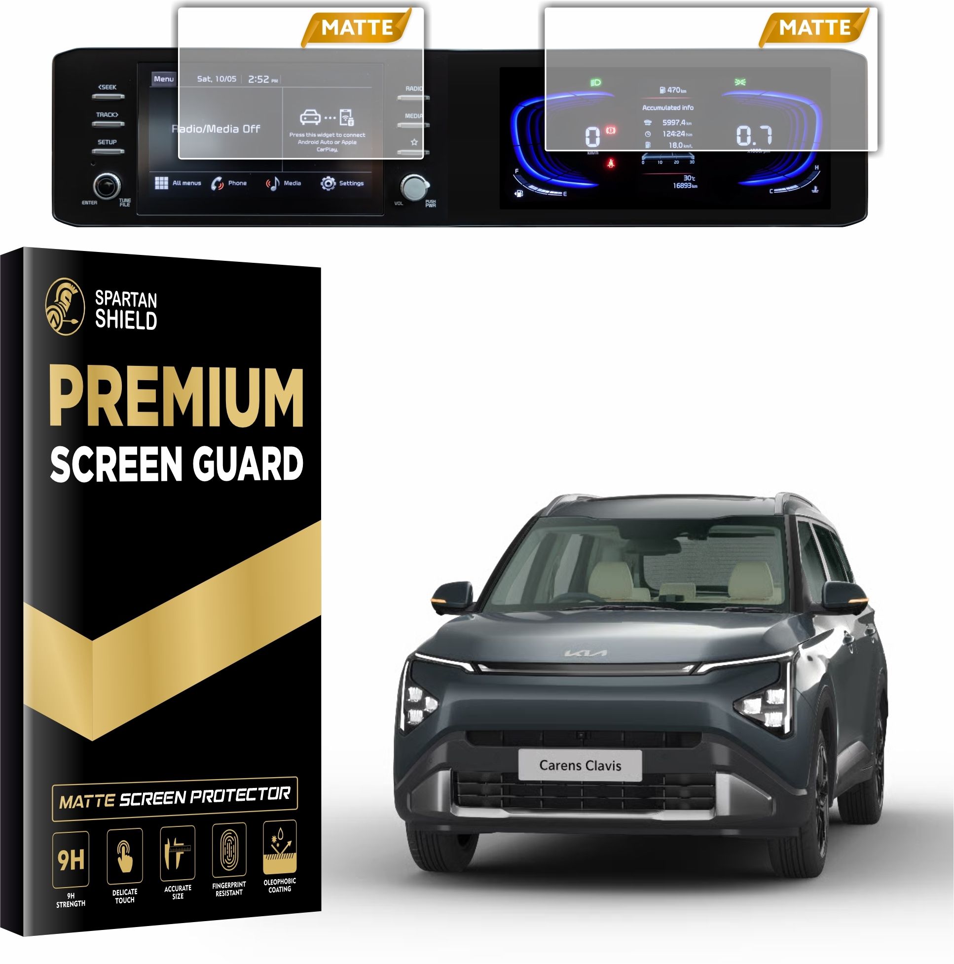spartan shield Screen Guard for KIA CARENS CLAVIS COMBO MATTE || HTE(O) | HTK | HTK+ | HTK(O) || 8 Inch Infotainment + 10 Inch Instrument Cluster Protector | Car Display Accessory 2025 [Not Tempered Glass]-image-14