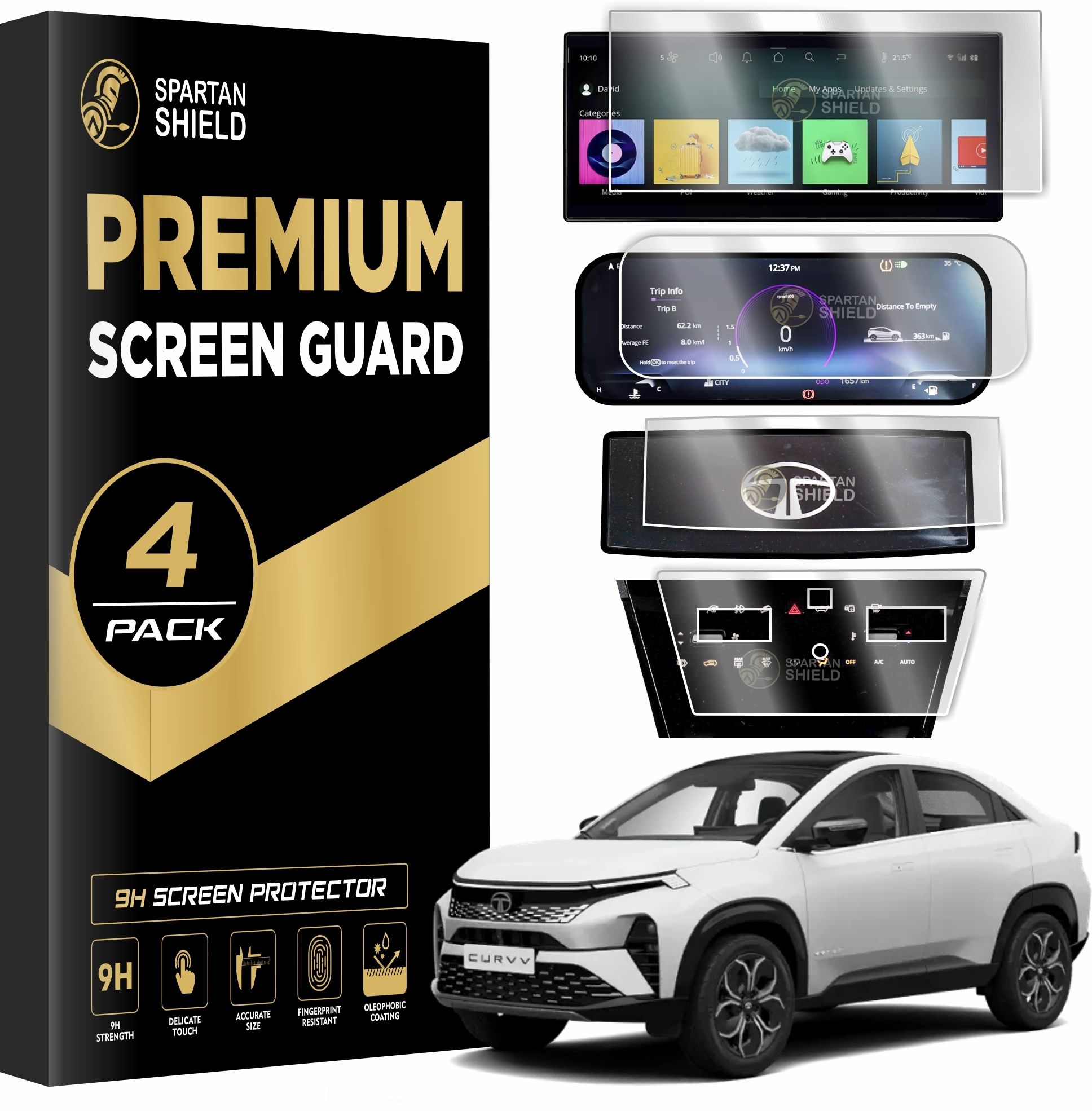 spartan shield Screen Guard for TATA CURVV 2024 || 12.3 INCH INFOTAINMENT + INSTRUMENT CLUSTER + STEERING + AC Protector || TataCurvv Car Digital Display Accessories [Not Tempered Glass]-image-27