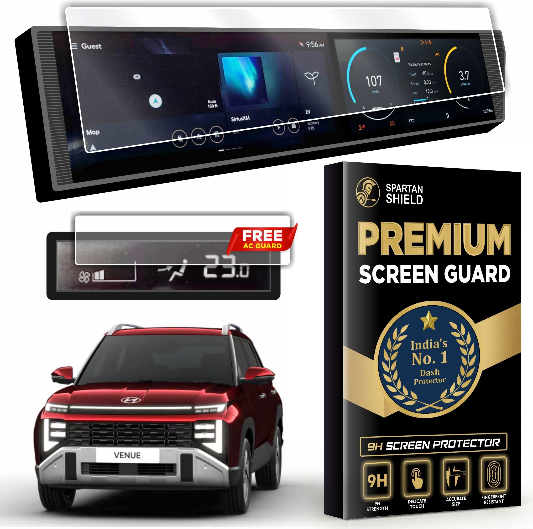 spartan shield Screen Guard for HYUNDAI VENUE 2025 Facelift || 12.3-Inch Touchscreen Dual Infotainment System Protector || HX8 & HX10 || Anti Fingerpirnt | Scratch Resistant | HD Clarity || HyundaiVenue Car 9H Full Screen Digital Display Touch Screen Accessories NEW 2025 [Not Tempered Glass]-image-38