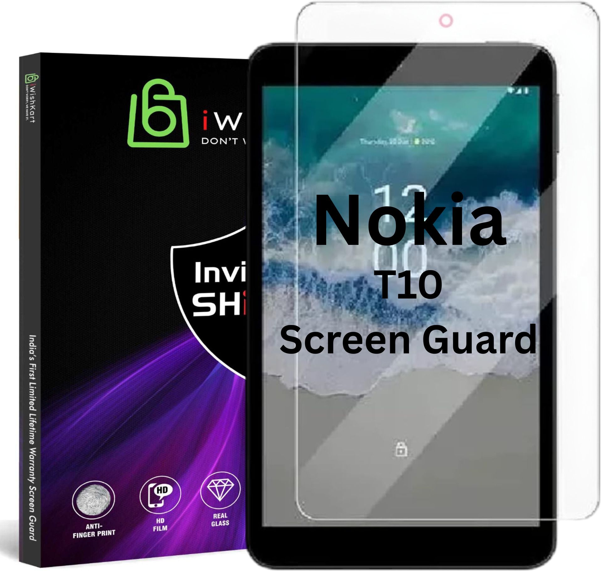 iWishKart Tempered Glass Guard for Nokia T10 8 Inch, Military grade Edge to Edge Premium gorilla temper / tg black glass screenguard with Self Installation Guide - Wet & Dry wipes, Dust Absorber [With Warranty] tab / tablet ka gilas cover, TG_Pk1-image-8