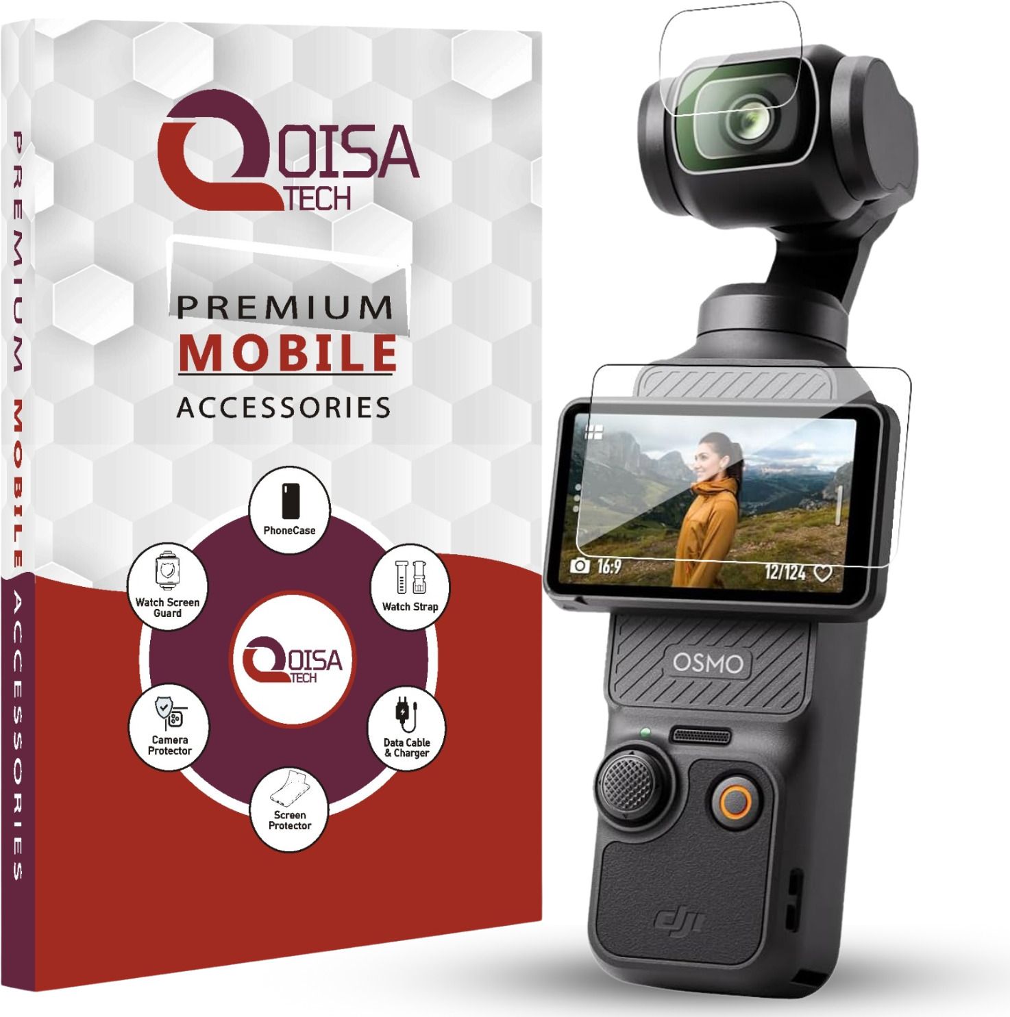 Qoisa Tempered Glass Guard for DJI Osmo Pocket 3 / Pocket 4 And Camera Lens Protector (Transparent) Complete Set-image-8