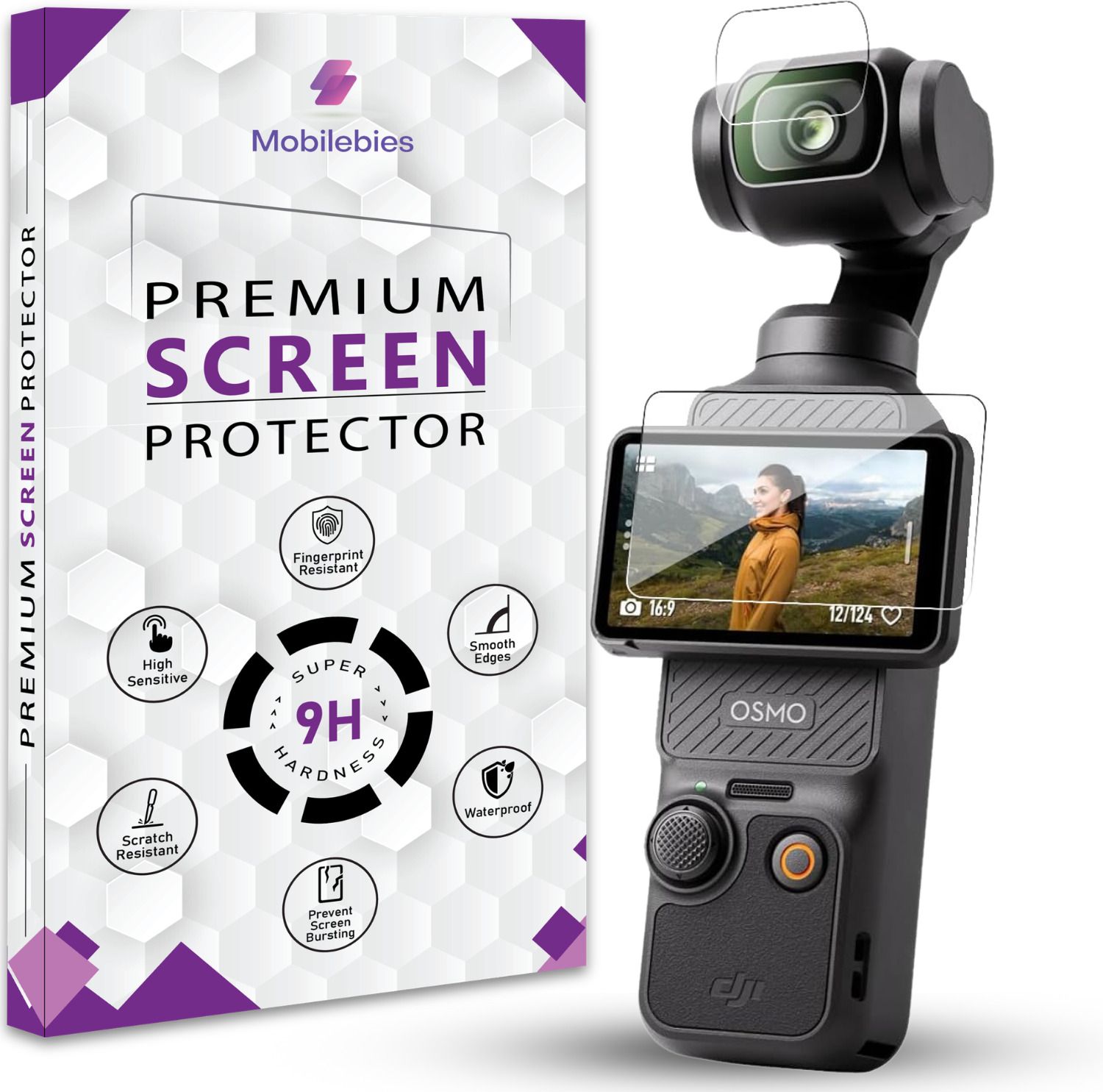 Mobilebies Tempered Glass Guard for DJI Osmo Pocket 3 / Pocket 4 And Camera Lens Protector (Transparent) Complete Set-image-7