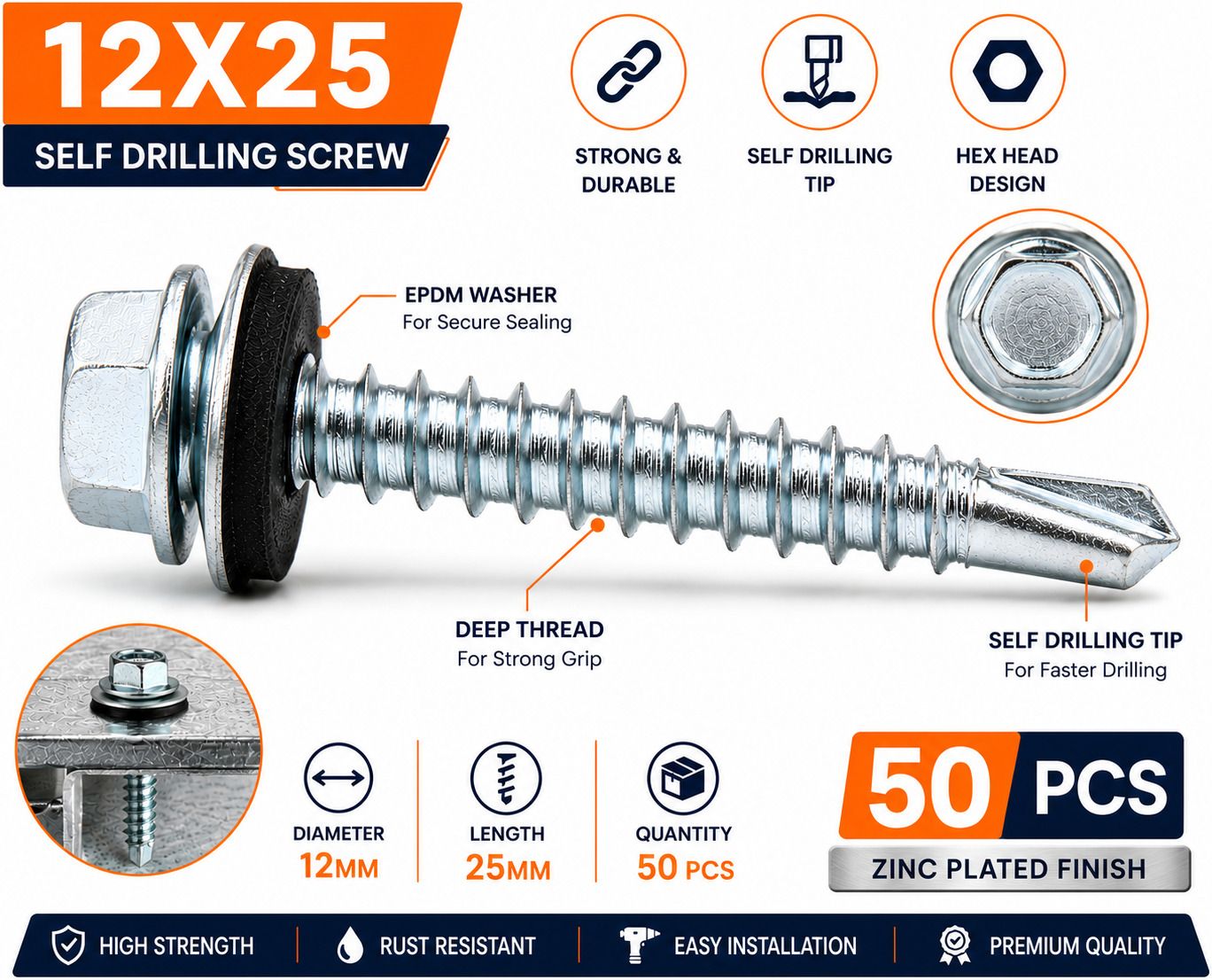 indrion Carbon Steel Washer Head Self-drilling Screw-picture-24