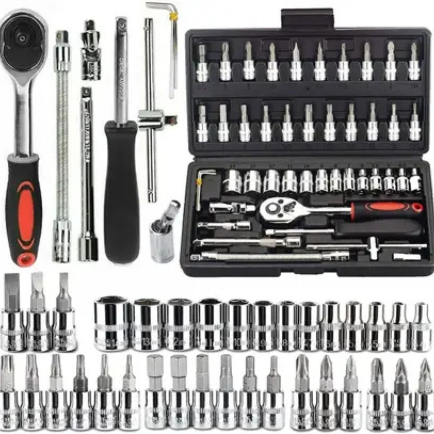 46-Piece Multipurpose Ratchet Wrench Hand Tool Kit for Household & Repair Long Handle Screwdriver-image-35