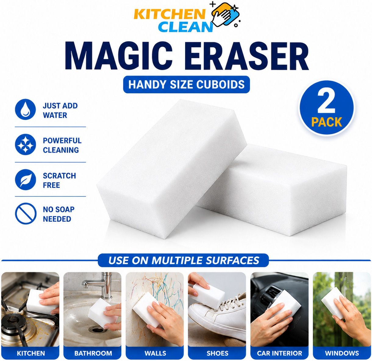 ikilee Magic Eraser Cleaning Sponge Melamine Foam Stain Remover Pad Pack of 2 White Scrub Pad-picture-41