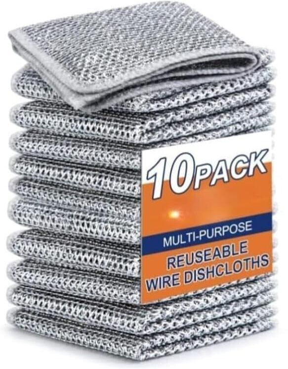 Non-Scratch Dish Wash Cloth, Steel Wire Dish Cloth, Wire Dishwashing Rags Scrub Pad-image-19