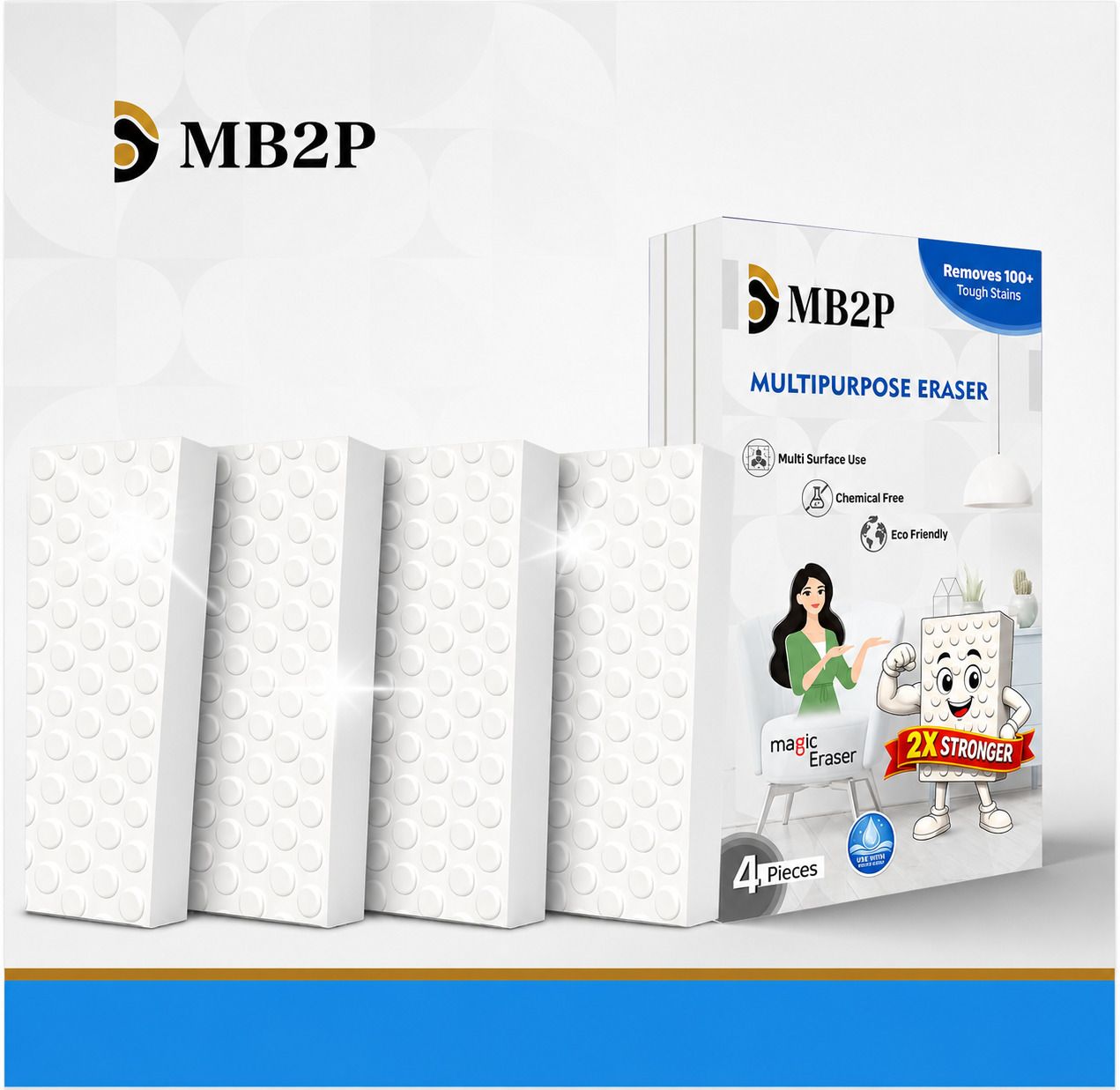 mb2p Magic Eraser Cleaning Pack of 4 | Chemical-Free & Multi-Purpose Use Scrub Pad, Scrub Sponge-picture-38