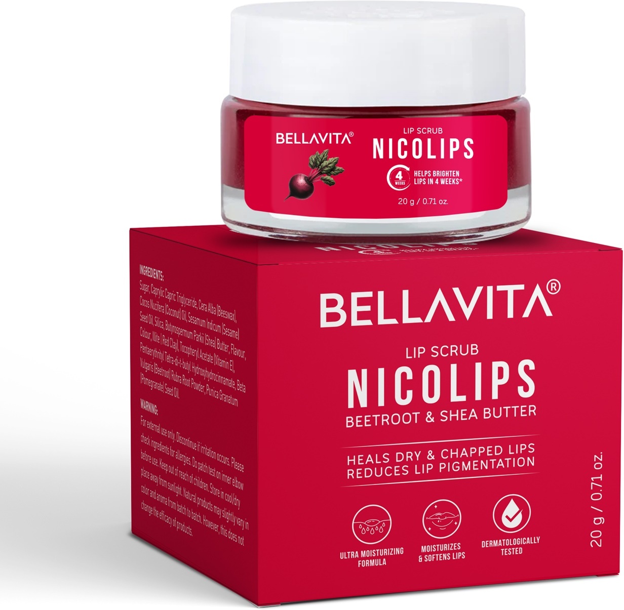 Bella Vita Organic NicoLips Lip Scrub Balm Brightening Dark Lips for Men and Women Dry Lips/Smoker/Chapped Lip & Lipstick Stains Removal Lipcare