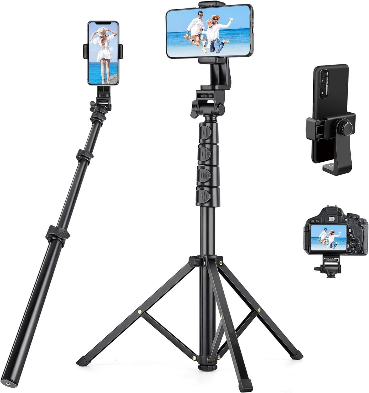 Hold up Selfie stick with Tripod Stand & Phone Holder for Live Stream/Makeup/YouTube Video/Photography, Compatible with iOS/Android Bluetooth Selfie Stick
