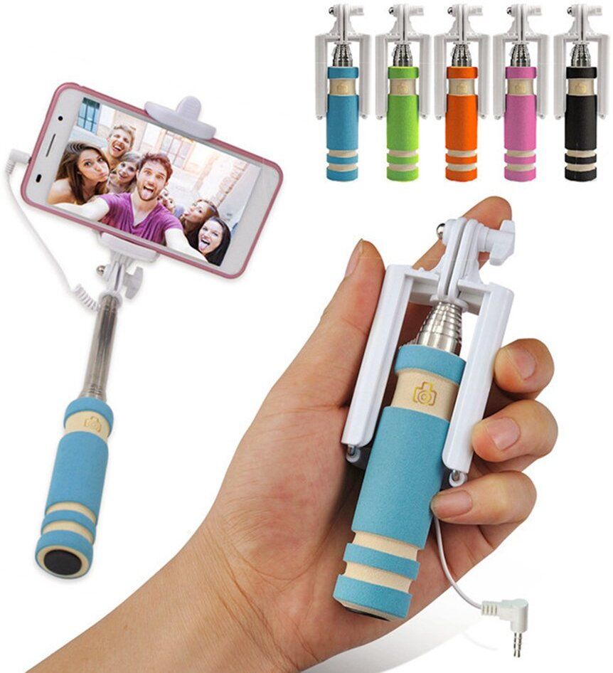 gadgetworld Selfie Stick-Mini with Aux Cable for iPhone, Android, Window Phone, No Bluetooth, No Charging Required (Multicolour) Cable Selfie Stick-image-1