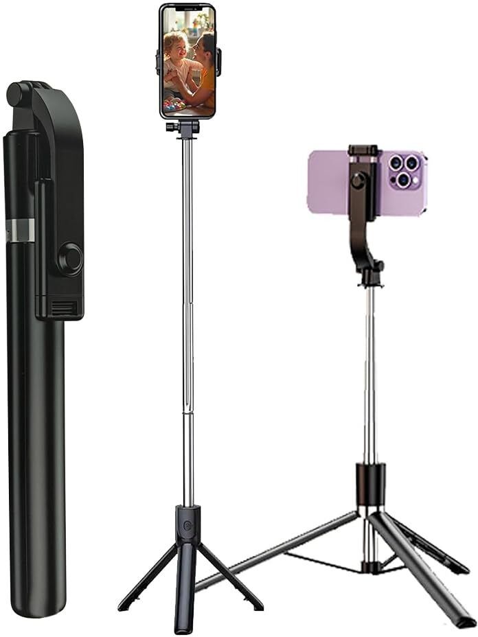GLANGEH Selfie Stick Tripod for Mobile with Bluetooth Remote, 360° Phone Holder, 100 g Lightweight 70cm Long Foldable 3-in-1 Stand (Black) Bluetooth Selfie Stick-image-39