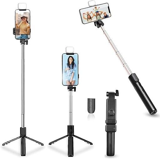 Ailkin 3-in-1 Bluetooth Selfie Stick Tripod with Rechargeable LED Light & Wireless Remote Bluetooth Selfie Stick-picture-11