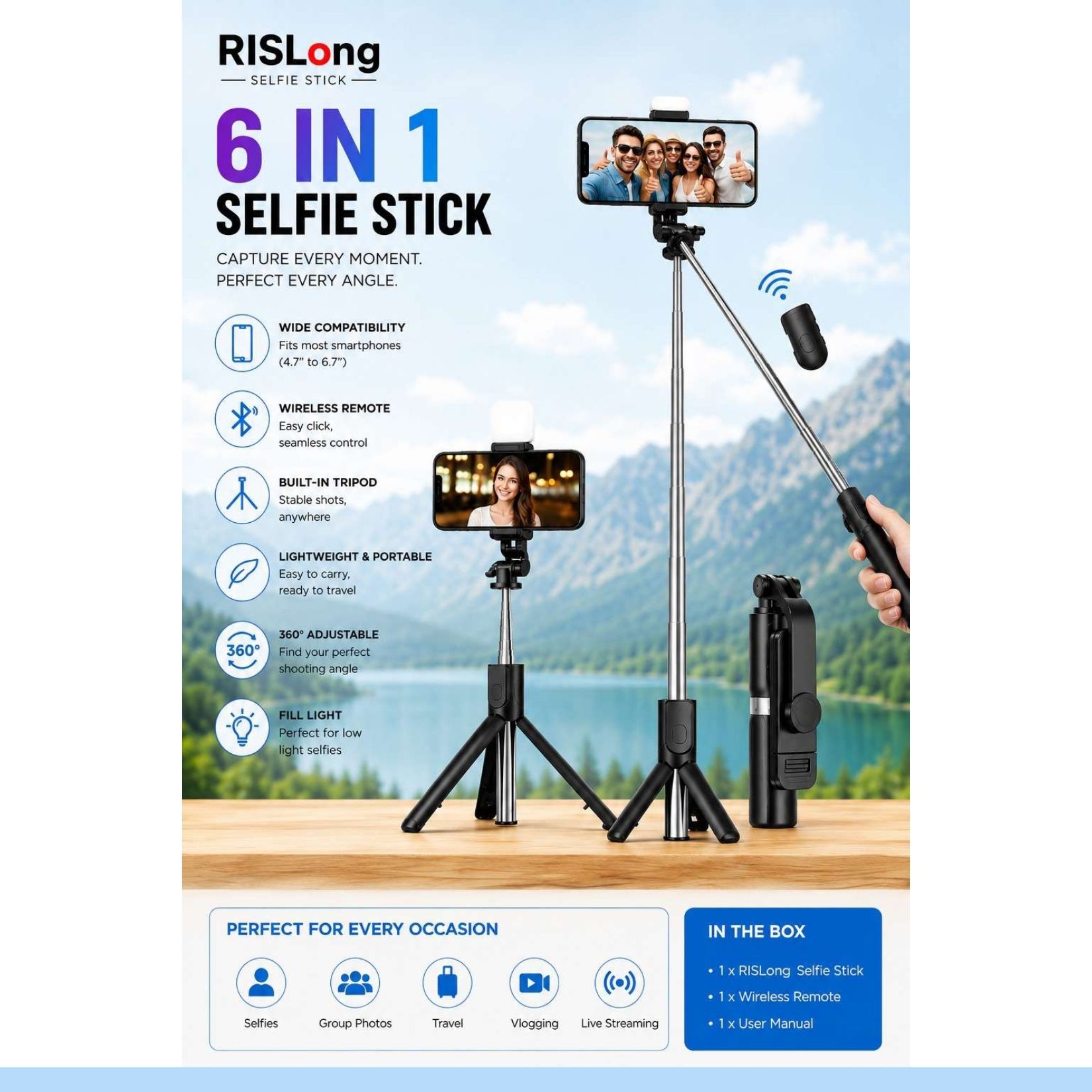 NEWRAJ Bluetooth Selfie Stick-image-47