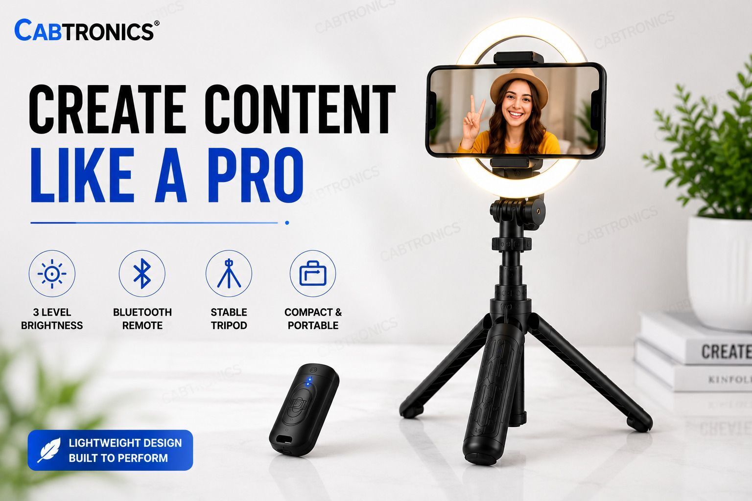 CABTRONICS Adjustable Ring Light Tripod Stand with Selfie Stick, Bluetooth Remote, 6 Inch LED Light, Phone Holder for Instagram, TikTok, YouTube & Live Streaming Bluetooth Selfie Stick-image-11