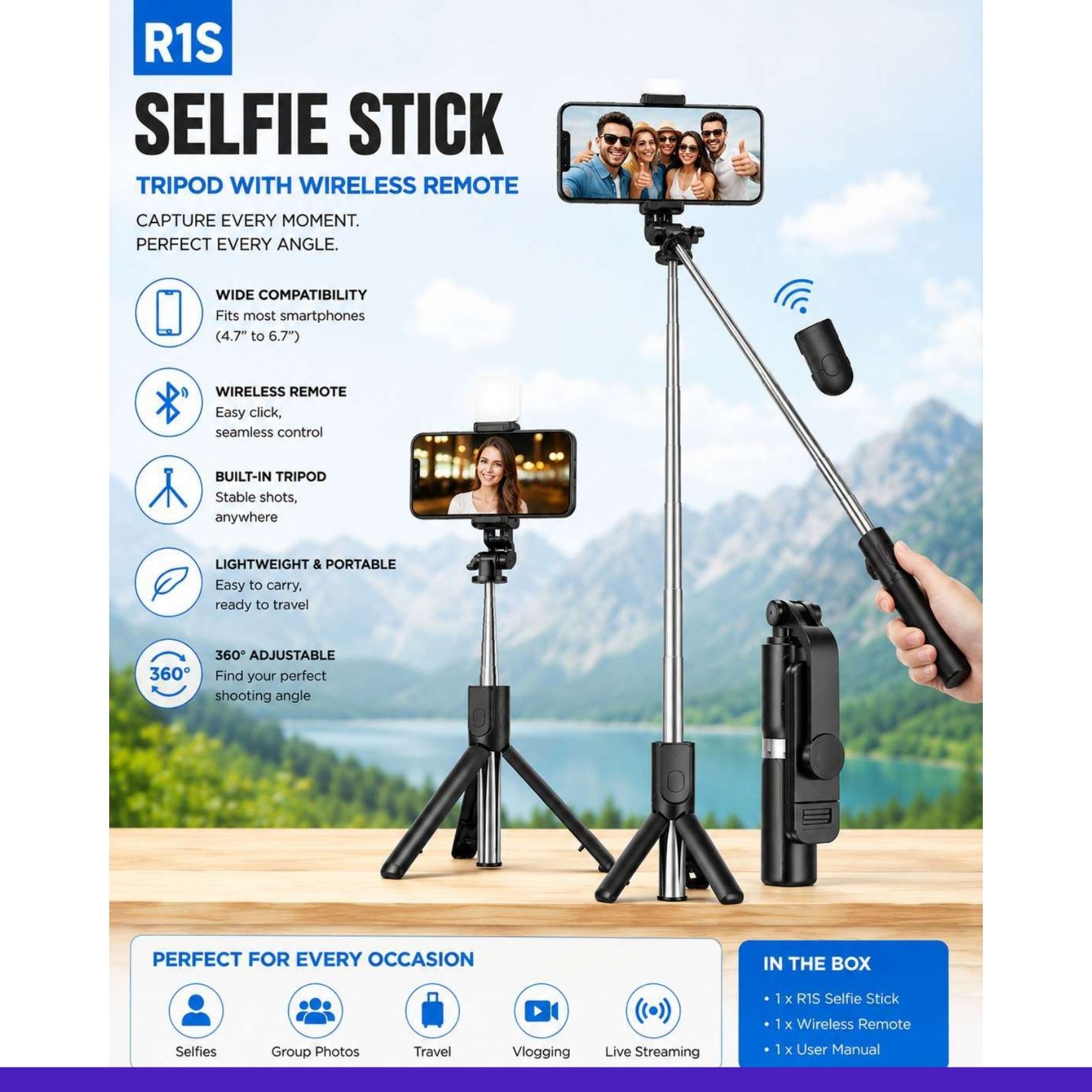 NEWRAJ 3-in-1 Selfie Stick Tripod with Bluetooth Remote & LED Ring Light for Mobile/DSLR @119 Bluetooth Selfie Stick-picture-13