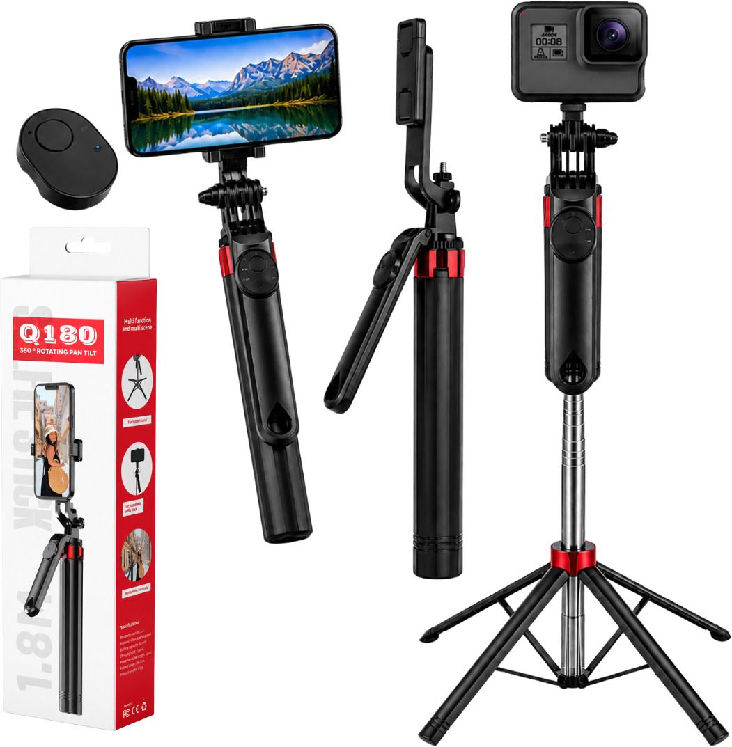 FITRIC Q180 Heavy Quality Premium 4 Legs Selfie Stick with Bluetooth Remote Control, Extendable Mobile Tripod Stand, 360° Adjustable Phone Holder, Foldable Portable Selfie Stick for Android & iPhone, Ideal for Selfies, Vlogging, Travel & Video Recording Bluetooth Selfie Stick-image-17