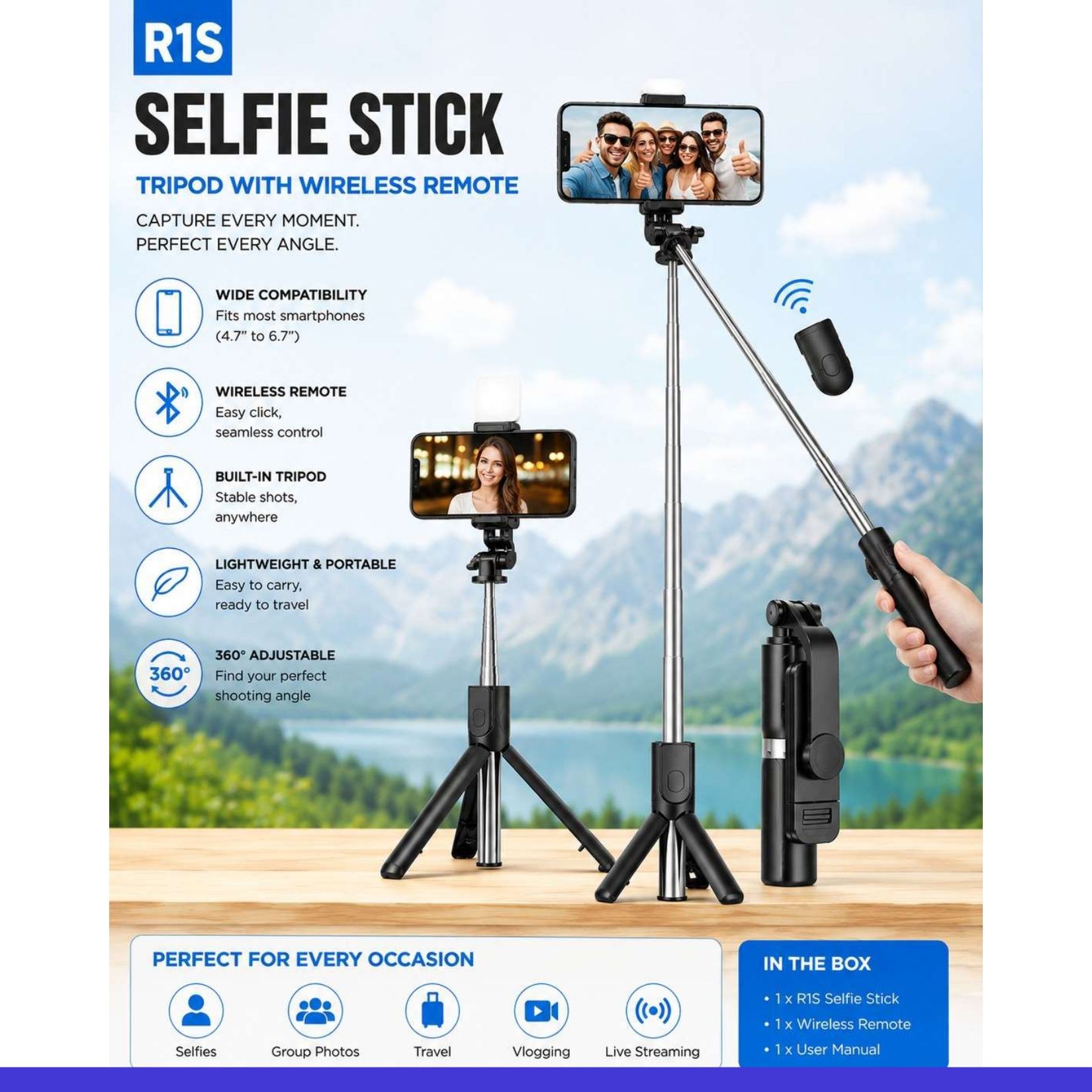 NEWRAJ 3-in-1 Selfie Stick Tripod with Bluetooth Remote & LED Ring Light for Mobile/DSLR @143 Bluetooth Selfie Stick-picture-24
