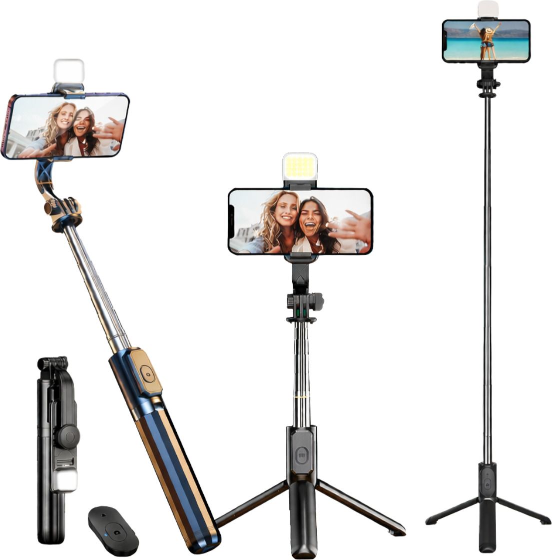 Revees Clive Selfie Stick Tripod, Light & Phone Stand Wireless Remote Compatible With All Mobile Phone Bluetooth Selfie Stick-image-41