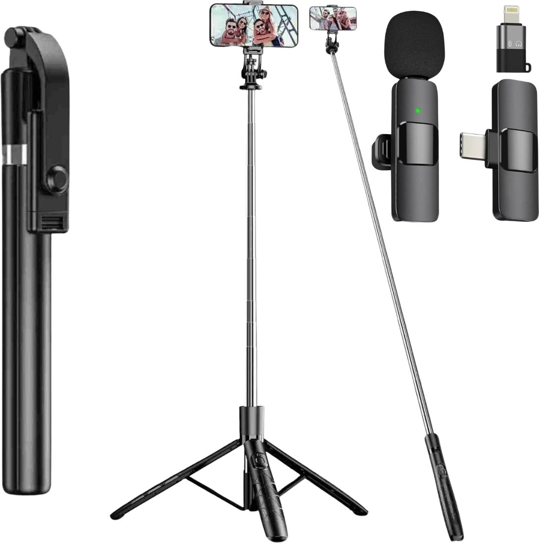 GADGETSWEAR wireless mic for youtuber, microphone wireless mic,selfie stick tripod, phone stand,stand mobile, Bluetooth Selfie Stick-image-3