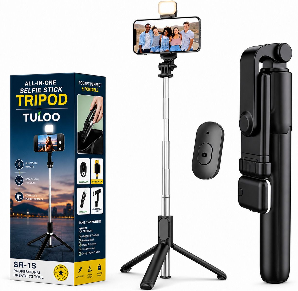 Tuloo Selfie Stick, Extendable Selfie Stick with LED Fill Light Wireless Remote and Tripod Stand, Portable, Lightweight, big Height extendable 70 cm and Compatible with and Android smartphone new 2026 limited Edition Bluetooth Selfie Stick-image-17