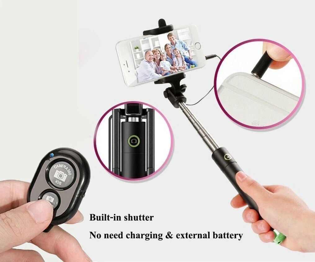 BUFONA Wireless Video Photo Selfie Shutter Bluetooth +Carry Pouch Bluetooth Selfie Stick