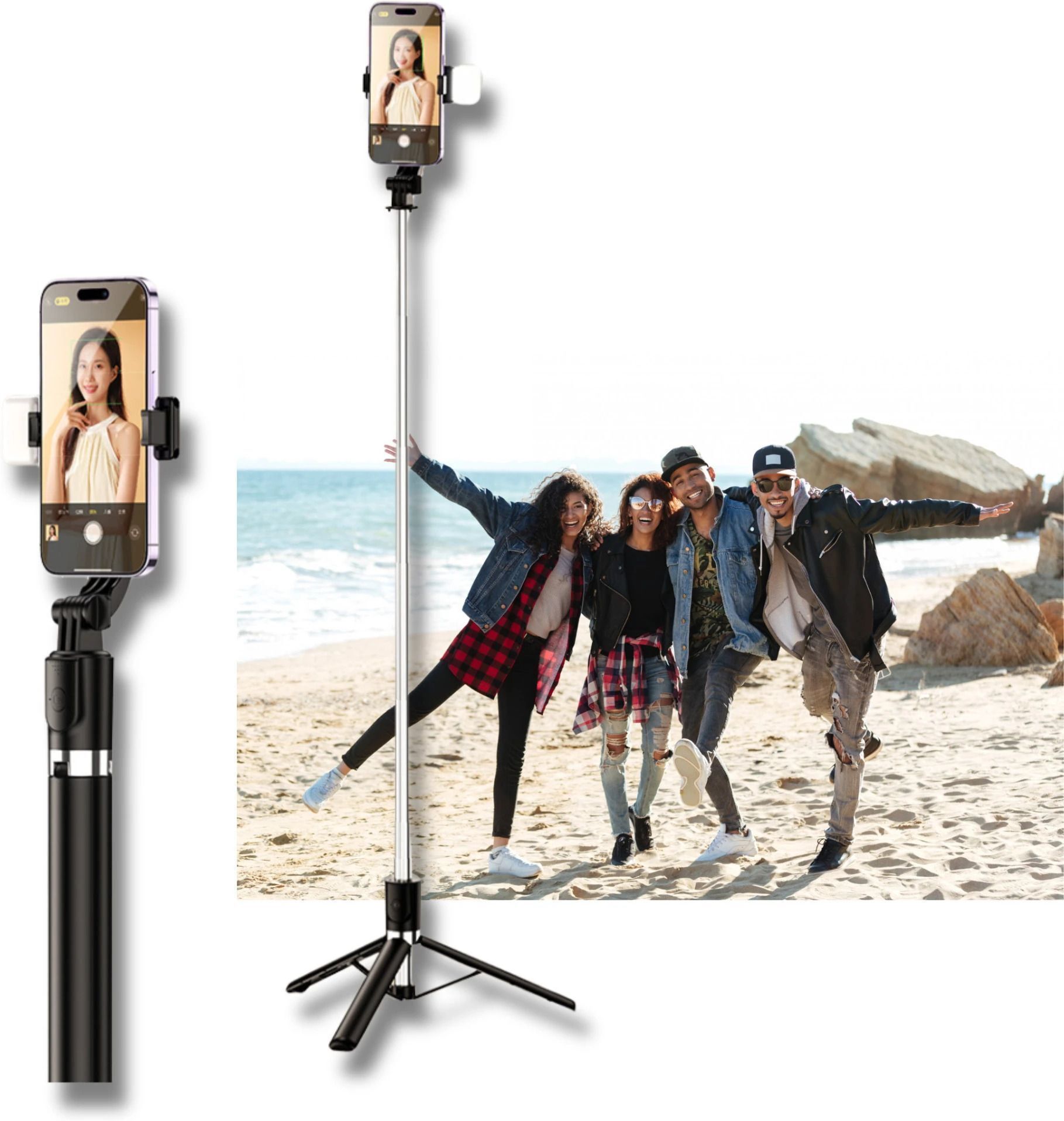 DASUBHA R1S-L Extra Long R1S Model 170cm upto 5.8 feet height Selfie Stick Tripod with Attached Flashlight for Better Night Photos and Videos Bluetooth Selfie Stick-image-39