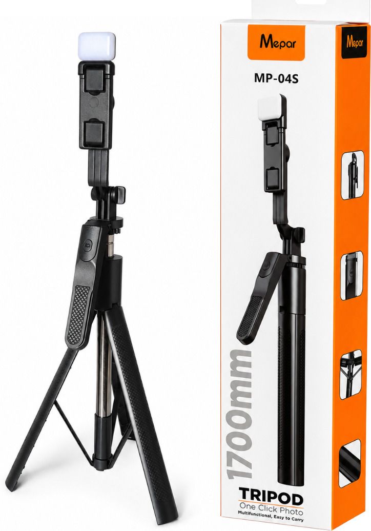 FITRIC MP-04S 1700MM Tripod Selfie Stick with Rechargeable LED Fill Light, Bluetooth Remote, 360° Rotation, Extendable Foldable Mobile Phone Stand for Android & iPhone, Vlogging, Travel, Live Streaming & Video Recording Bluetooth Selfie Stick-picture-15
