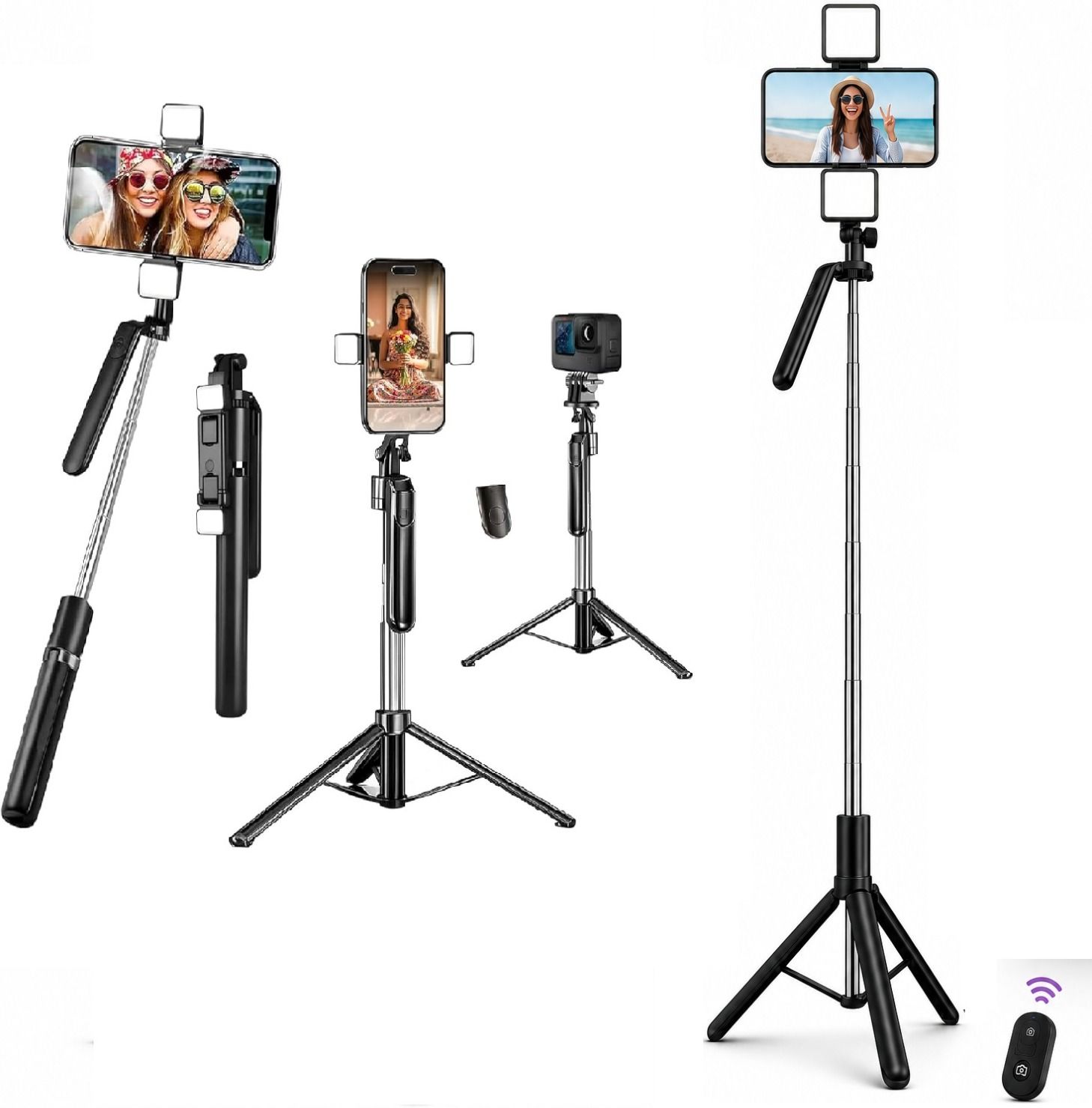 Vexcrion Selfie Stick Tripod with Dual Light, 71 Inch/6 Feet Extendable 360° Rotation Handle, Bluetooth Remote, Anti-Shake Mobile Stand for Vlogging, Live Streaming and Travel with Dual LED Lights 4K Bluetooth Selfie Stick-image-39