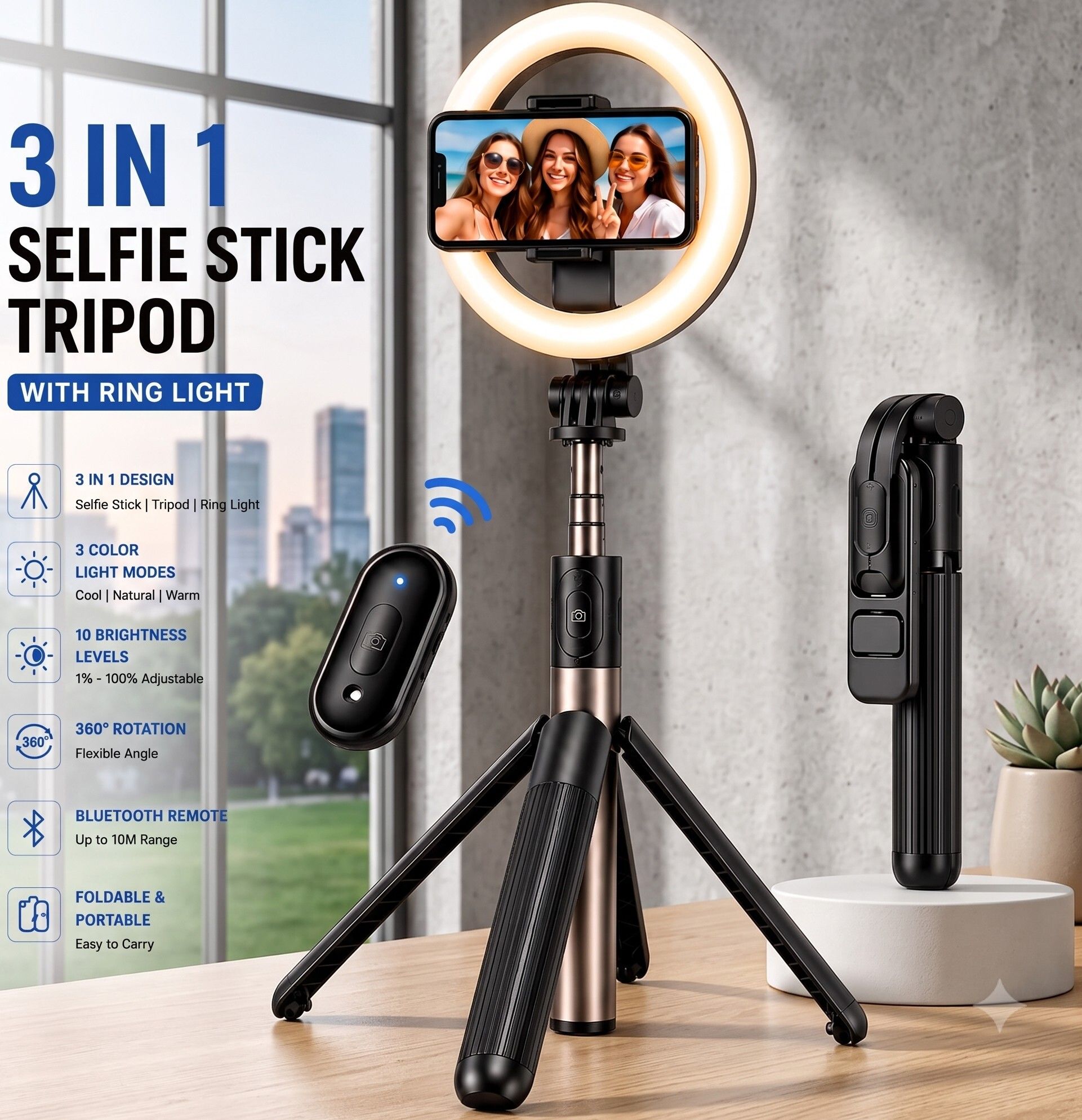 PRODART A16 SELFIE STICK WITH RING LIGHT Bluetooth Selfie Stick-image-38