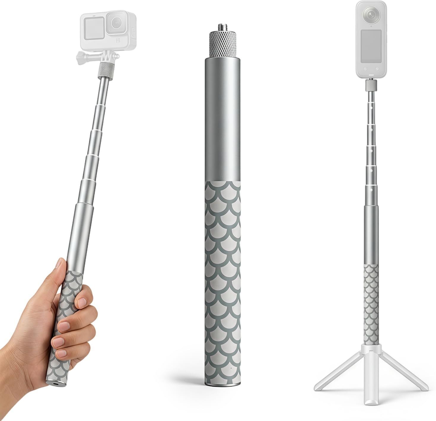Zorbes Invisible Selfie Stick 12m Aluminum Extension Pole for Travel and Vlogging Cable Selfie Stick-image-46