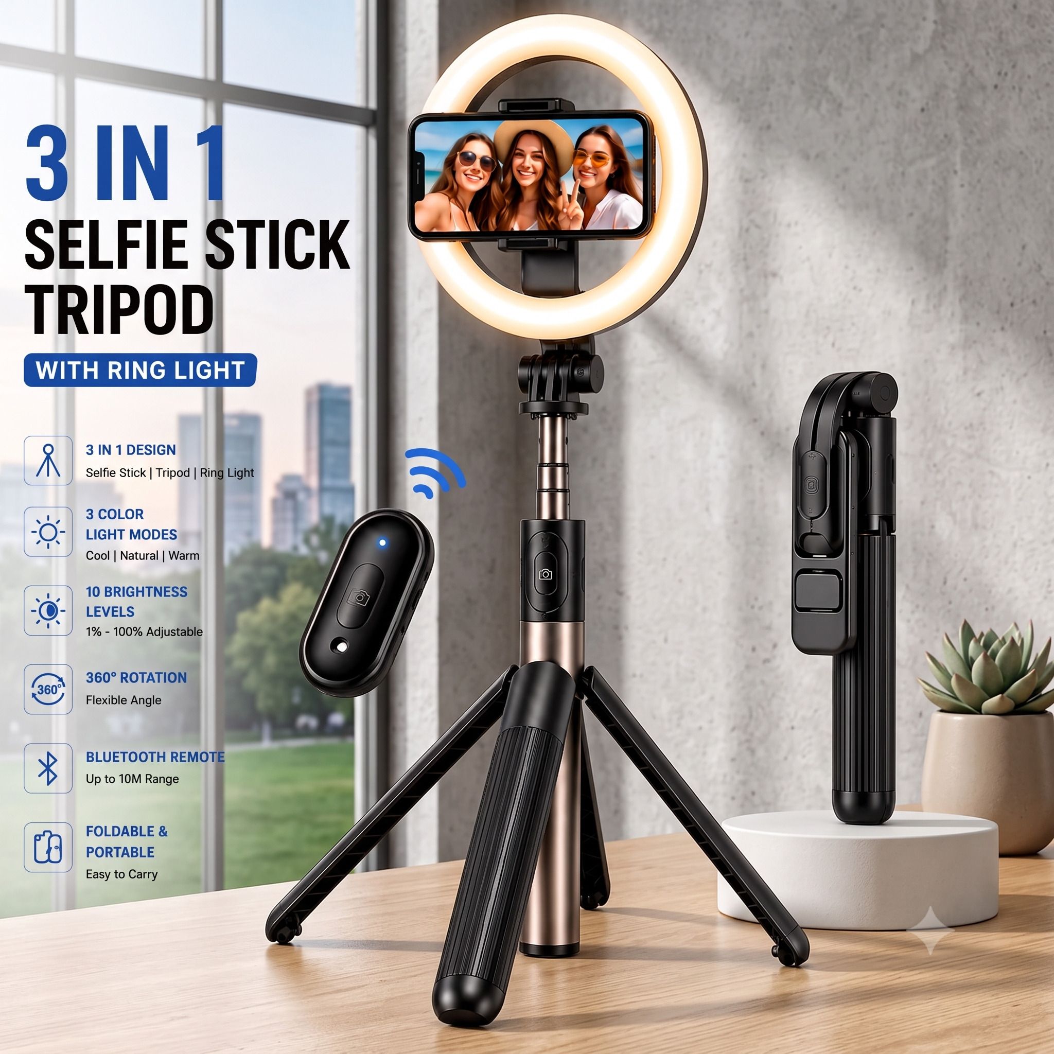 PROWARP A16 SELFIE STICK WITH RING LIGHT Bluetooth Selfie Stick-image-37