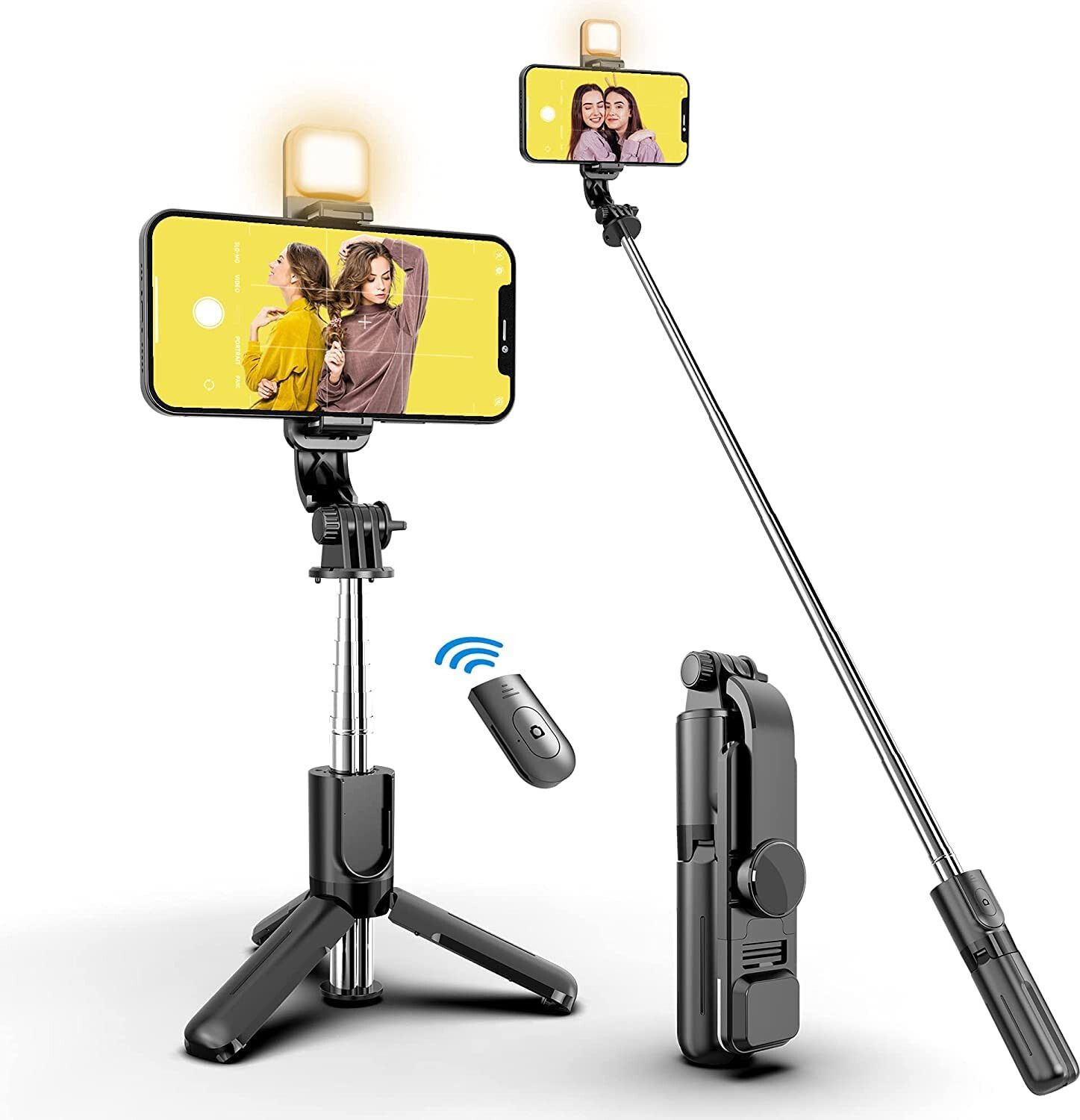 USTINE Multifunctional 3 in 1 Extended Stick with Wireless Remote, LED Light & tripod stand for all Phones Bluetooth Selfie Stick-image-47