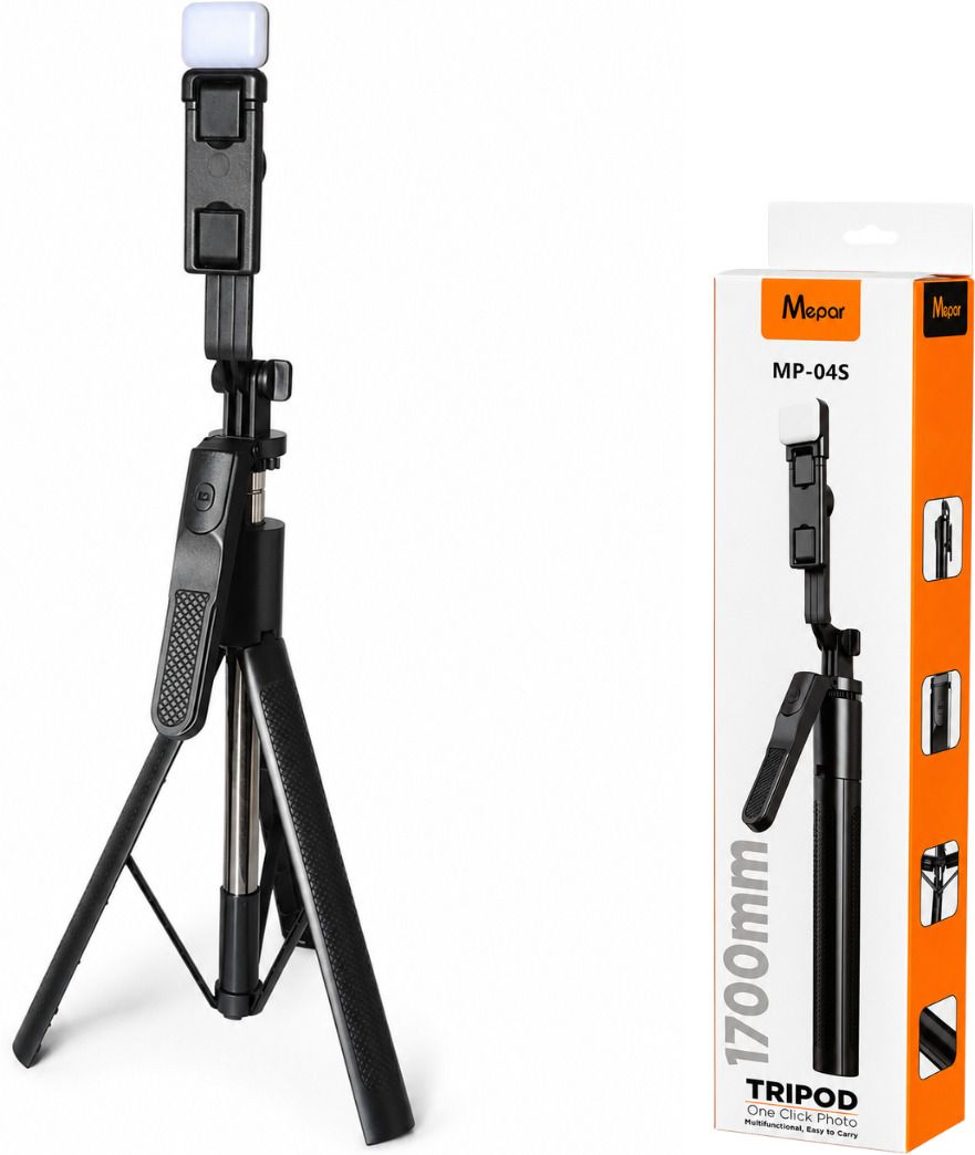 FITRIC MP-04S 1700MM Tripod Selfie Stick with Rechargeable Light, Bluetooth Remote Control, Extendable Mobile Tripod Stand, LED Fill Light, Foldable Selfie Stick for Android, iPhone, Video Recording, Live Streaming & Travel Bluetooth Selfie Stick-picture-14