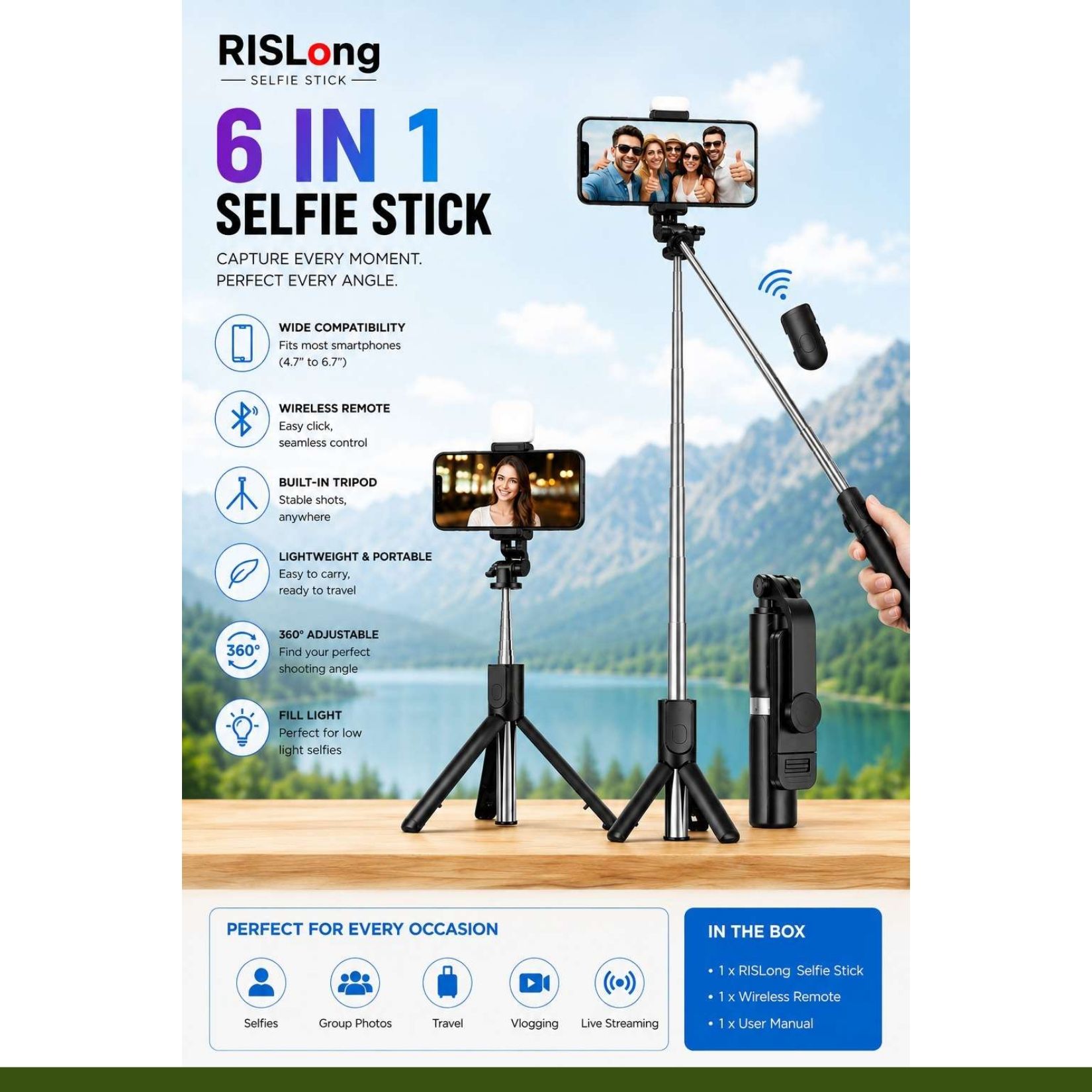 NEWRAJ Bluetooth Selfie Stick-image-40