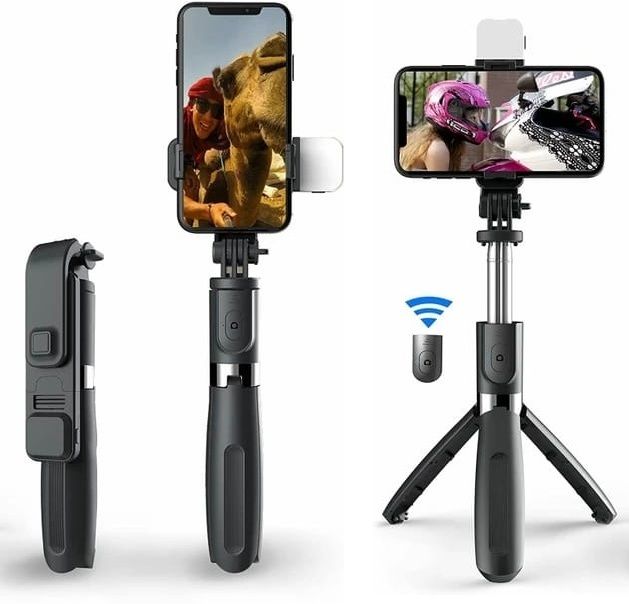 LIMBRO Selfie Stick Tripod with Attached Flash Light and Bluetooth Remote Bluetooth Selfie Stick