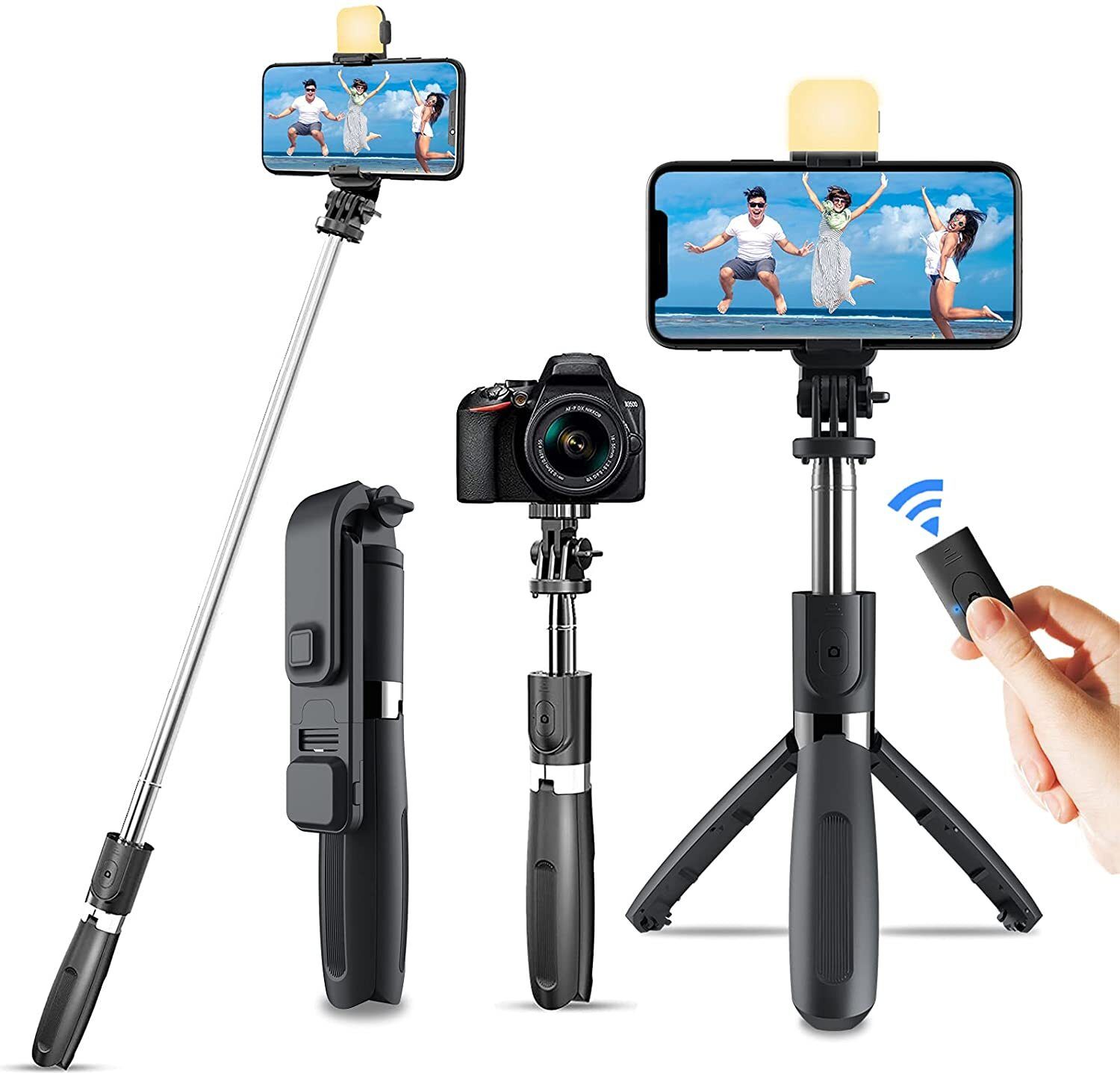 Hold up HOLD UP Selfie Stick Tripod with Light & Phone Stand Wireless Remote Compatible mobile Phone Bluetooth Selfie Stick
