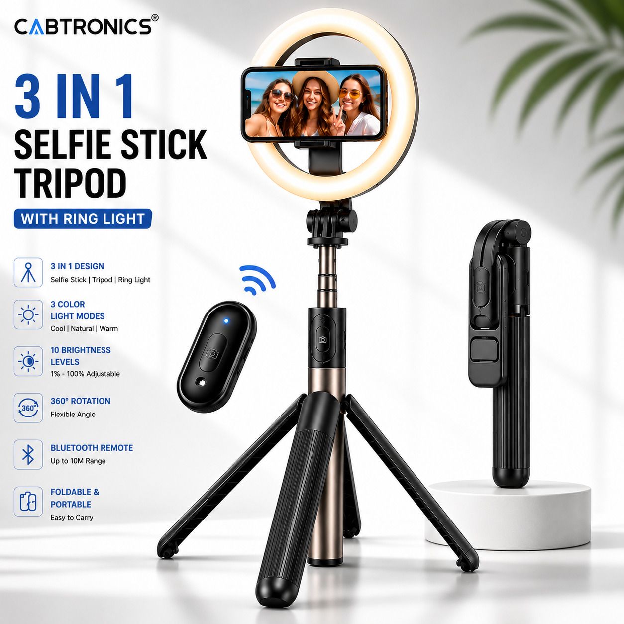CABTRONICS 6 Inch LED Ring Light with 3-in-1 Selfie Stick Tripod, Bluetooth Remote, Mobile Phone Holder for Photography, Makeup, Video Recording & Content Creator Kit Bluetooth Selfie Stick-image-21
