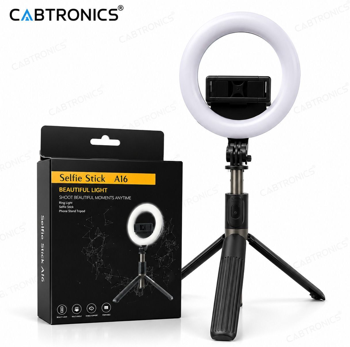 CABTRONICS Compact Foldable Ring Light Selfie Stick Tripod, 6 Inch LED Fill Light, Bluetooth Remote, Mobile Stand for Creators, Travel, Streaming & Photography Bluetooth Selfie Stick-image-17