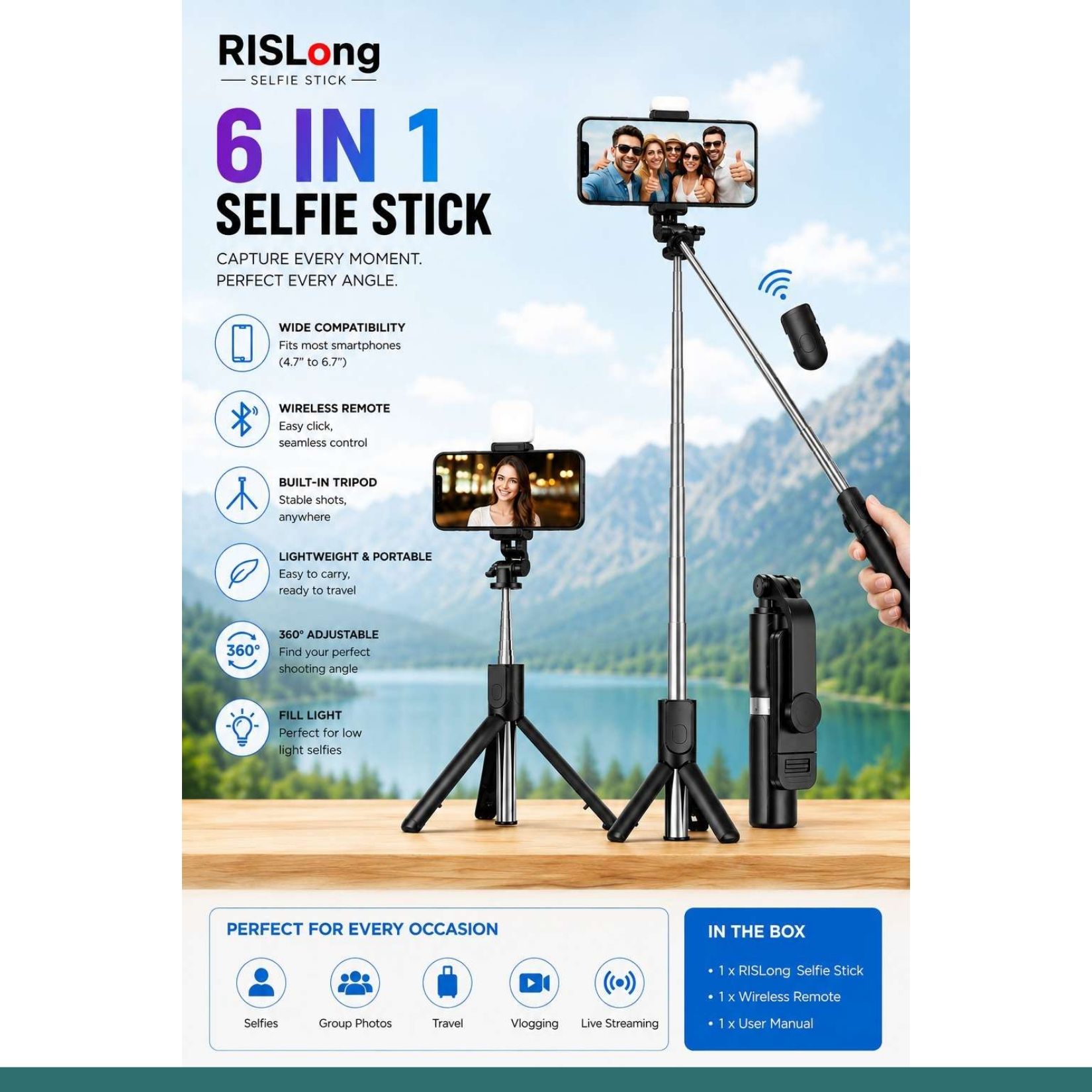 NEWRAJ Bluetooth Selfie Stick-image-45