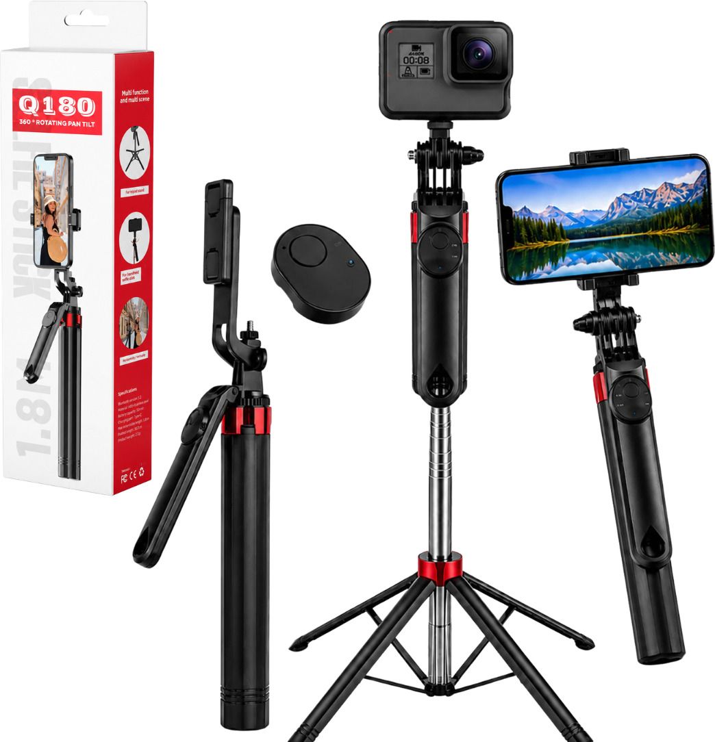 FITRIC Q180 Heavy Quality Premium 4 Legs Selfie Stick with Bluetooth Wireless Remote, Extendable Foldable Mobile Tripod Stand, 360° Adjustable Phone Holder for Android & iPhone, Portable Selfie Stick for Reels, Travel, Vlogging & Video Calls Bluetooth Selfie Stick-image-49