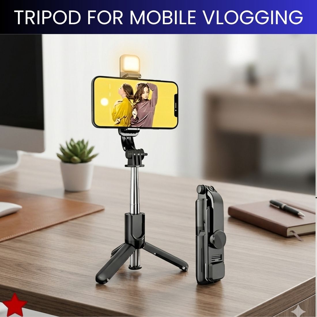 GUGGU Selfie Stick With Tripod Stand for Vlogging Compatible With All SmartphonesVY284 Bluetooth Selfie Stick-image-45