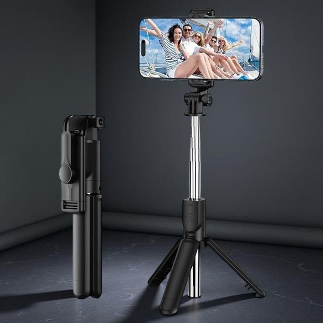 Vesco Aura R1 2 1.2m Long Selfie Stick with Bluetooth Remote | Extendable Monopod Stand | Tripod Support | Universal Mobile Holder | Lightweight Aluminum Body Bluetooth Selfie Stick